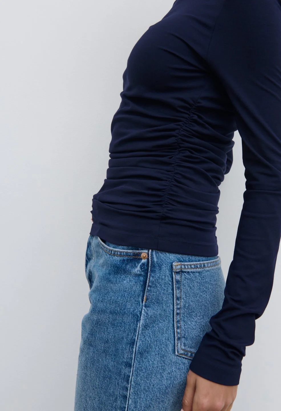 Celia Gathered Jersey Top - Navy - Image 3