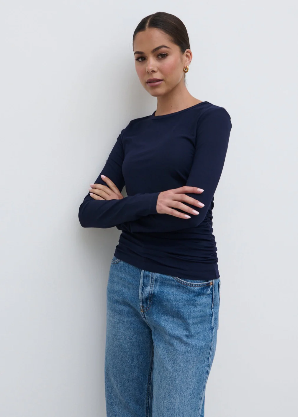 Celia Gathered Jersey Top - Navy - Image 5