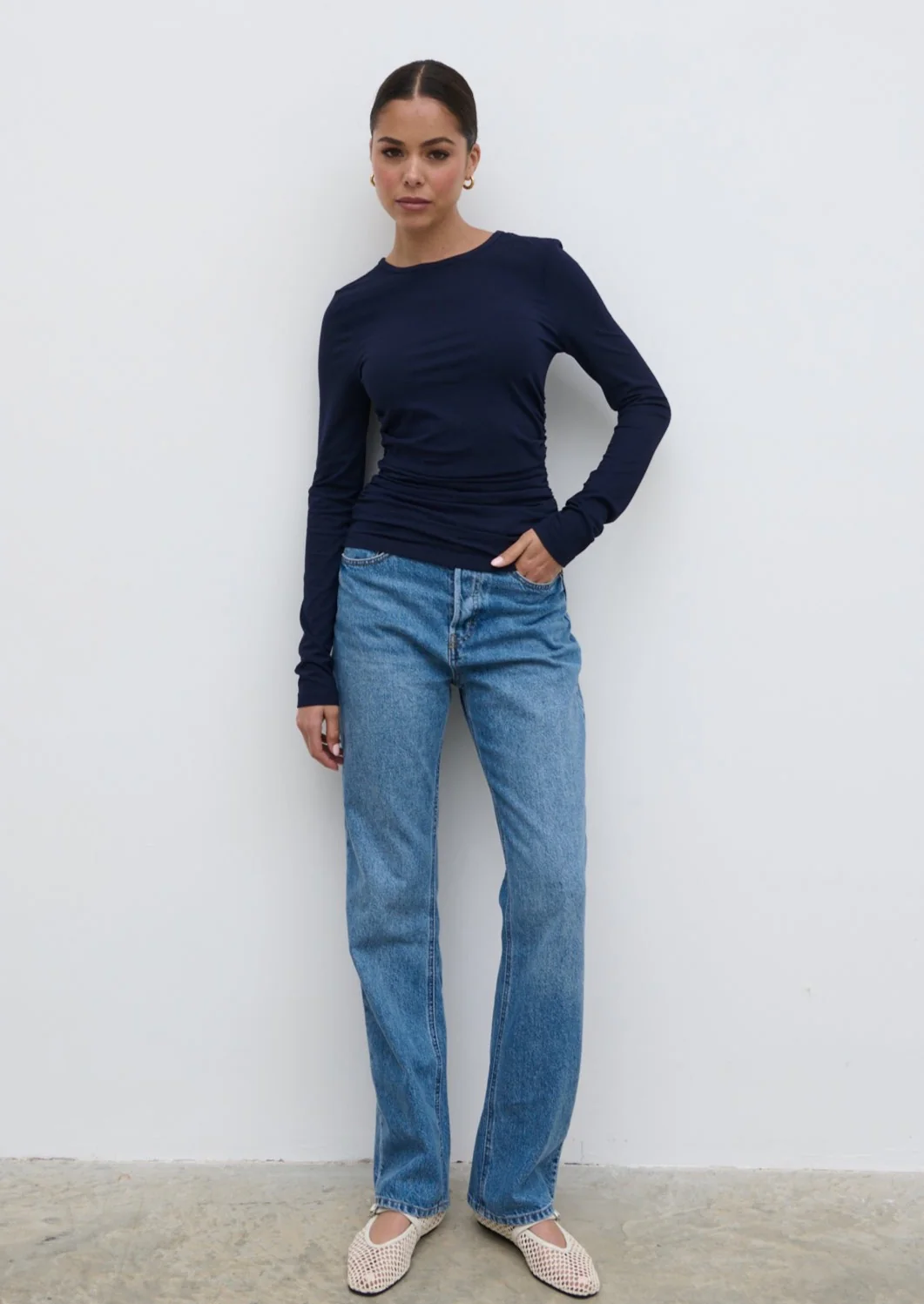 Celia Gathered Jersey Top - Navy - Image 6