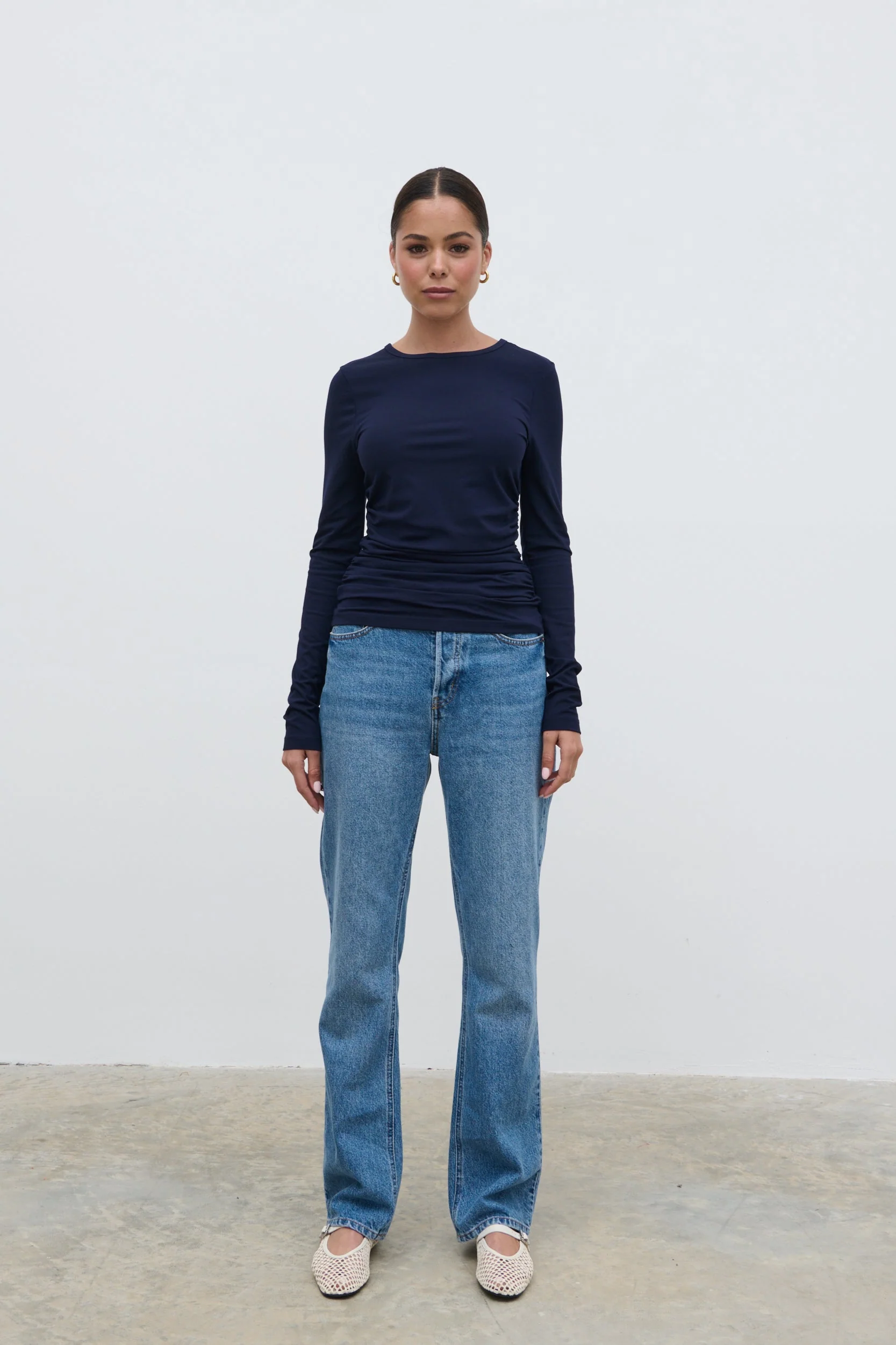 Celia Gathered Jersey Top - Navy - Image 7