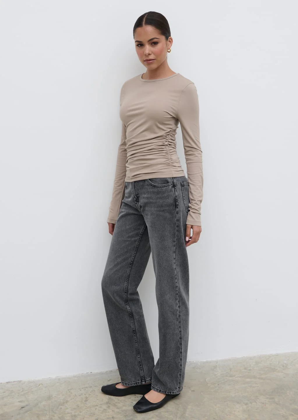 Celia Gathered Jersey Top - Taupe - Image 4
