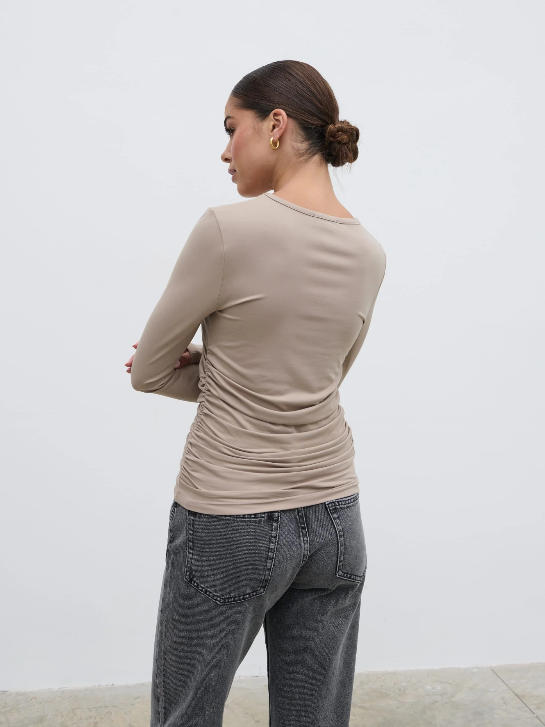 Celia Gathered Jersey Top - Taupe - Image 6
