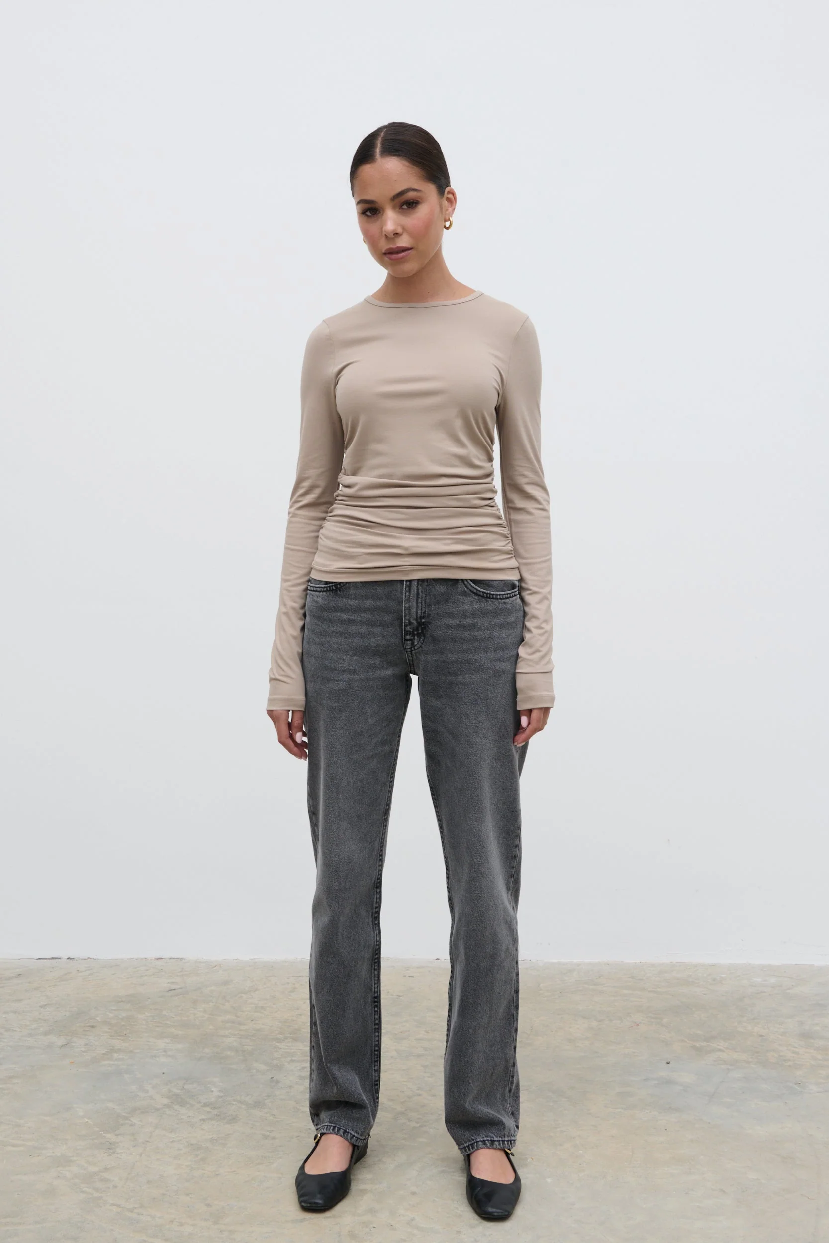 Celia Gathered Jersey Top - Taupe - Image 8