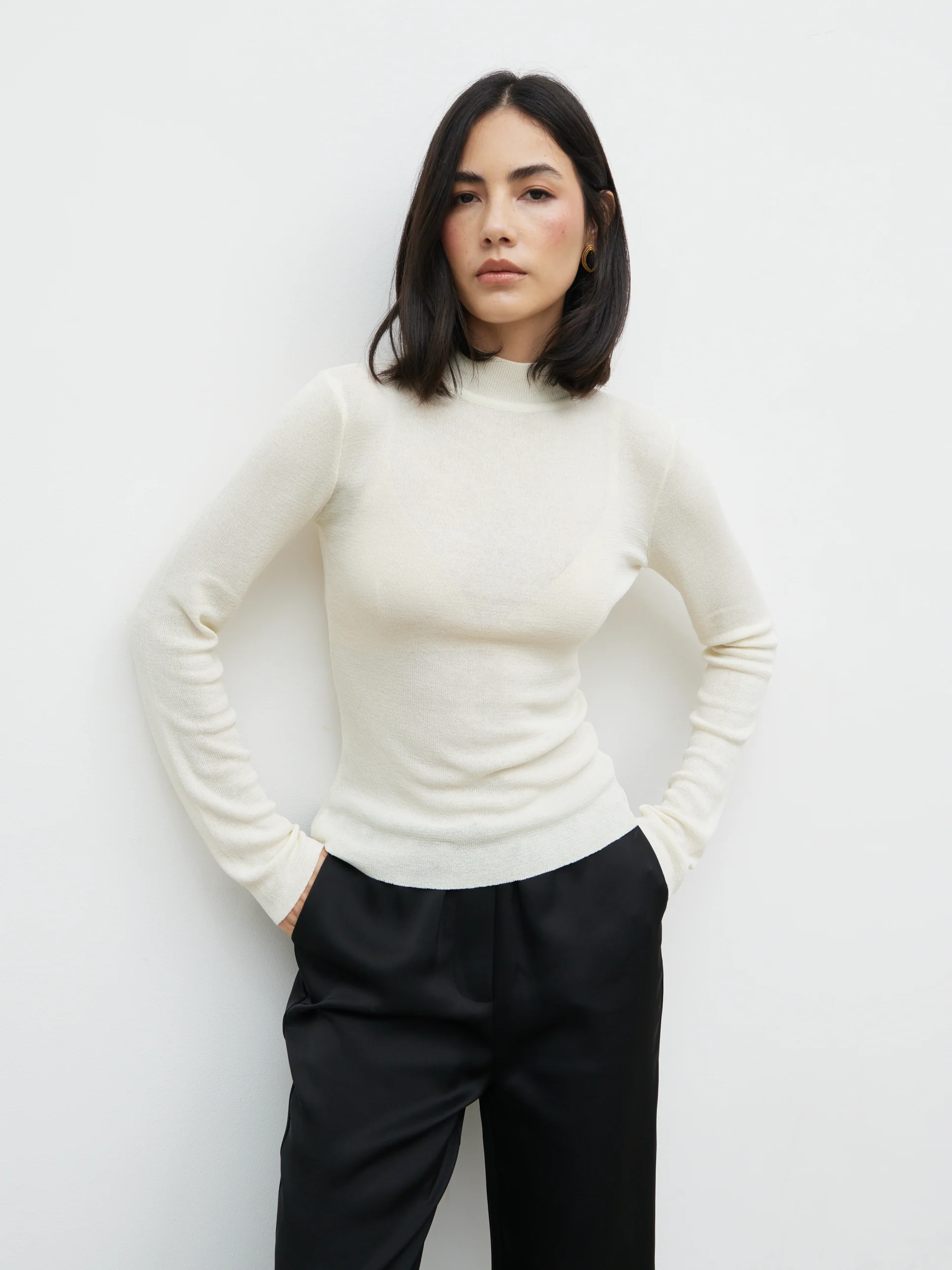 Charli Sheer Knit Top - Cream - Image 6