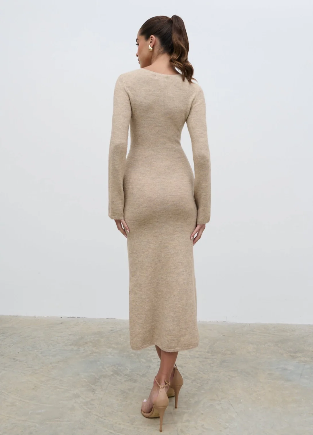 Clara Scoop Neck Knit Dress - Beige - Image 5
