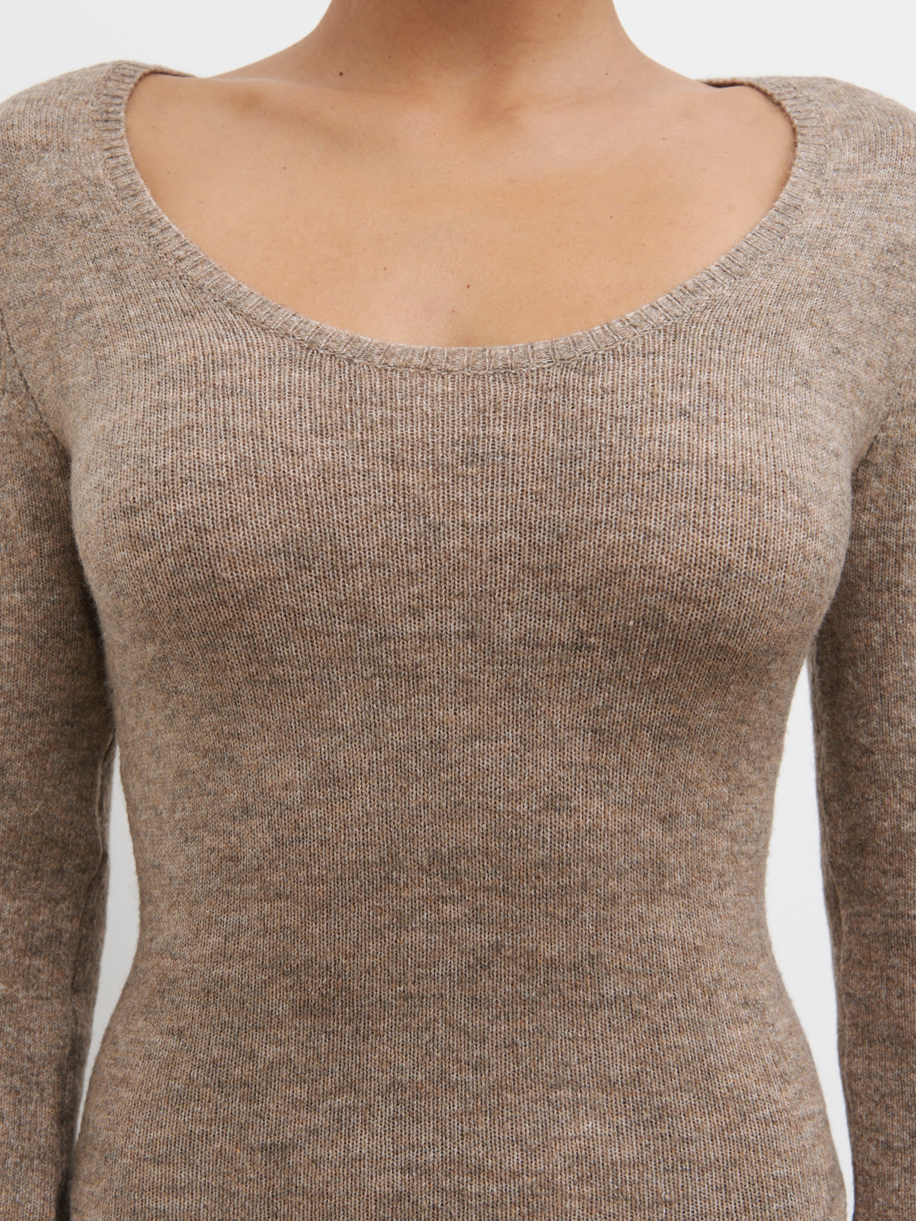 Clara Scoop Neck Knit Dress - Brown - Image 3