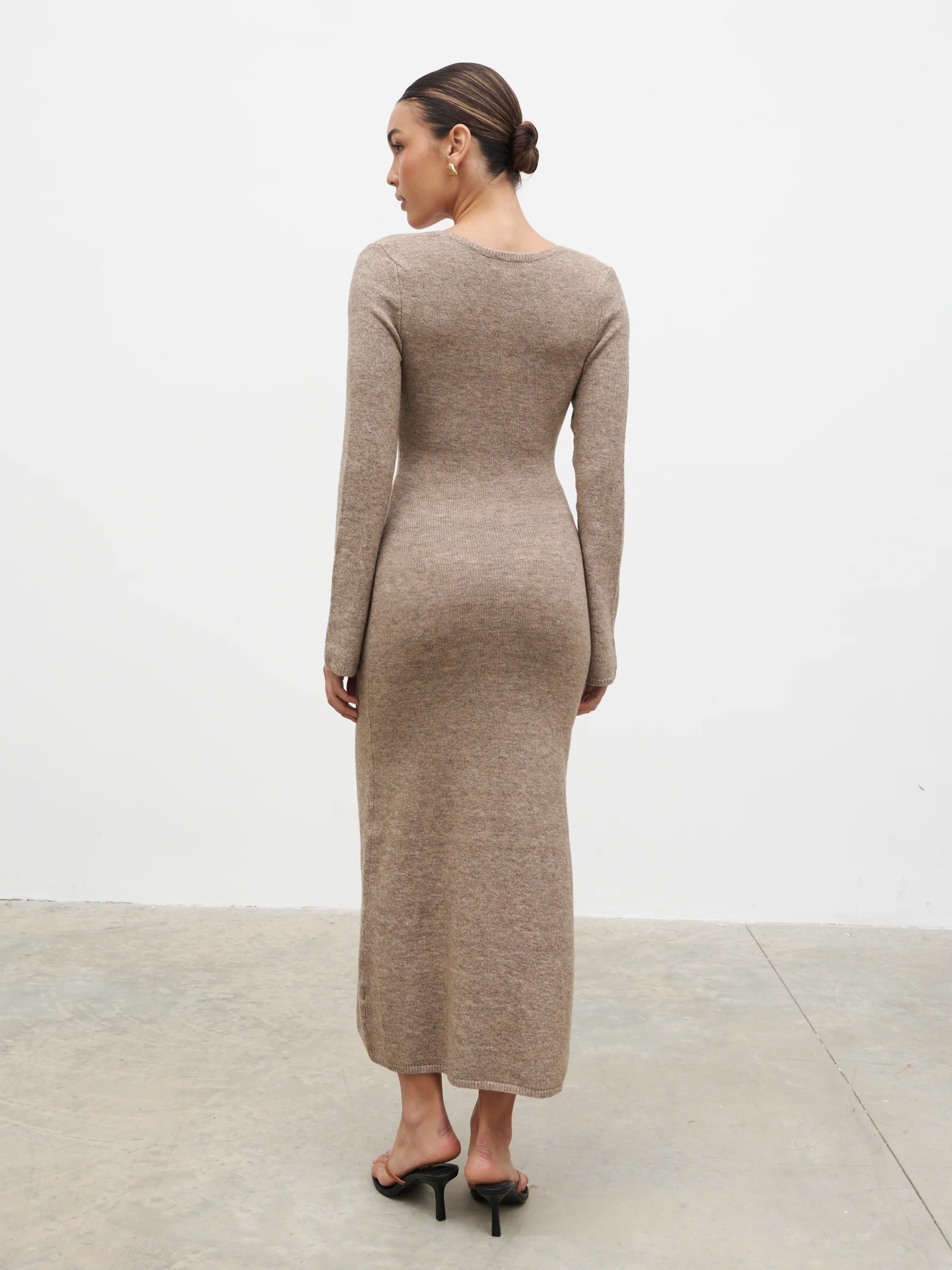 Clara Scoop Neck Knit Dress - Brown - Image 4