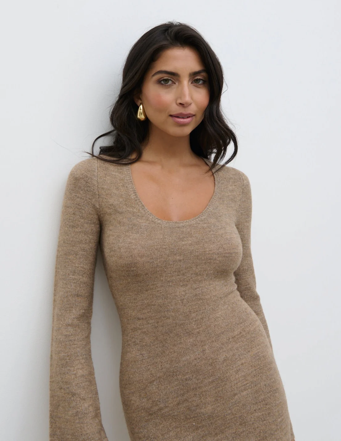 Clara Scoop Neck Knit Dress - Brown - Image 6
