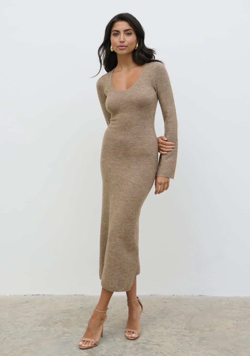Clara Scoop Neck Knit Dress - Brown - Image 7