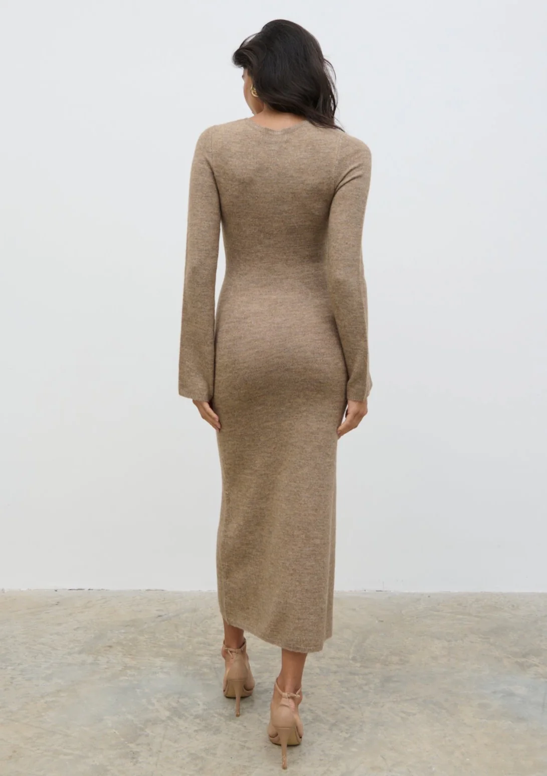 Clara Scoop Neck Knit Dress - Brown - Image 8