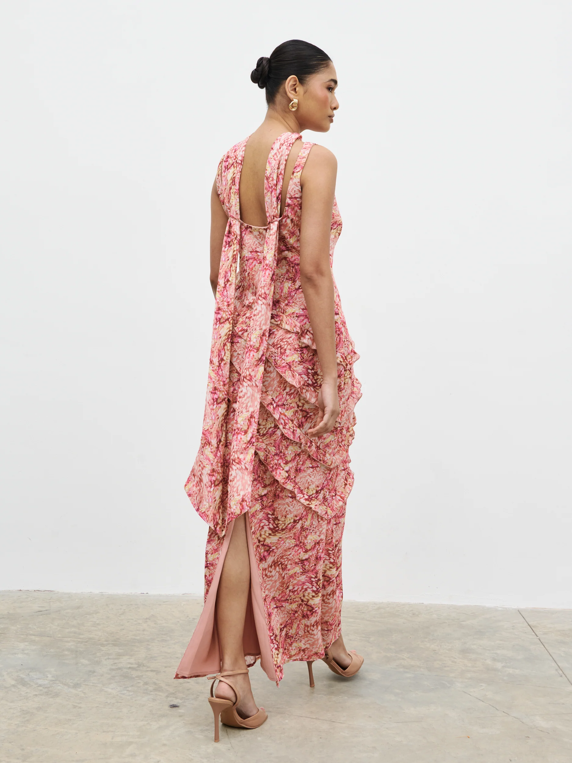Constance Scarf Ruffle Maxi Dress - Berry Multi Abstract - Image 6