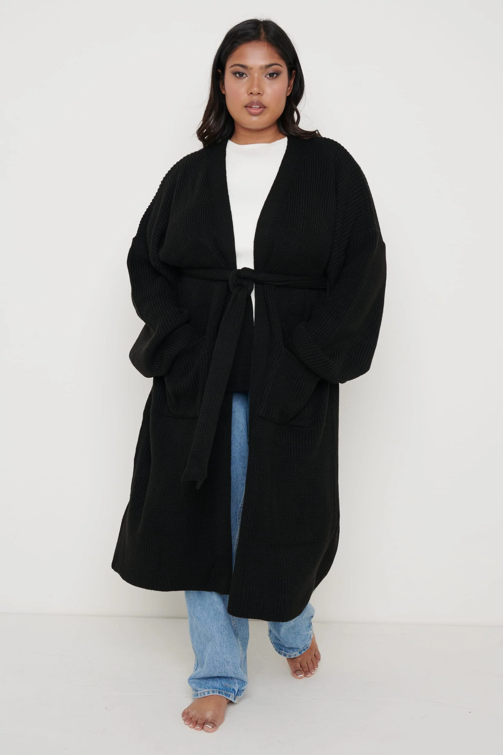 Curve Arden Midi Tie Cardigan - Black - Image 3
