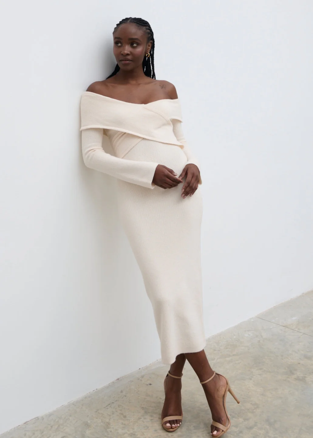 Danica Wrap Knit Midaxi Dress - Cream - Image 3