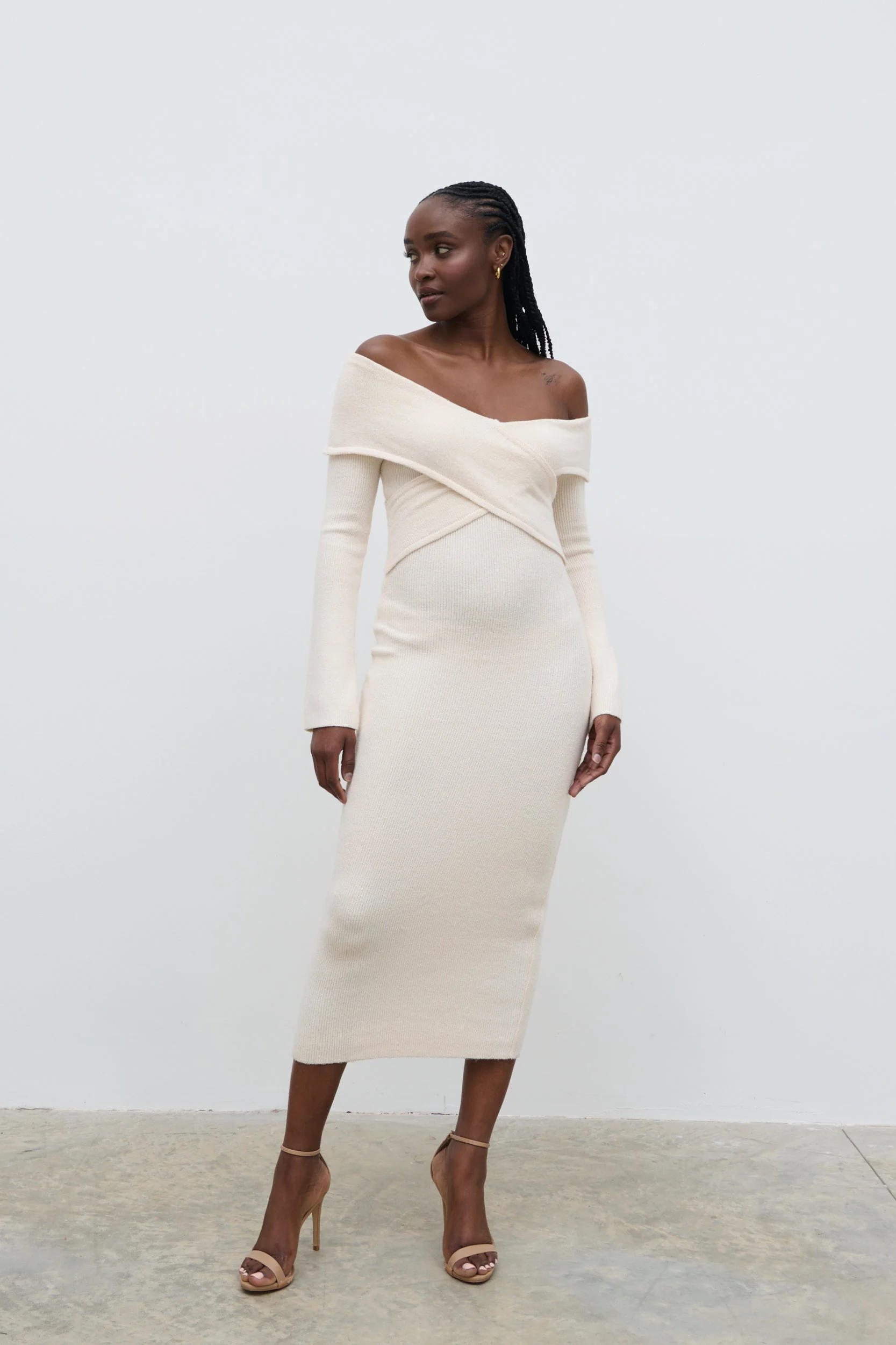 Danica Wrap Knit Midaxi Dress - Cream - Image 5