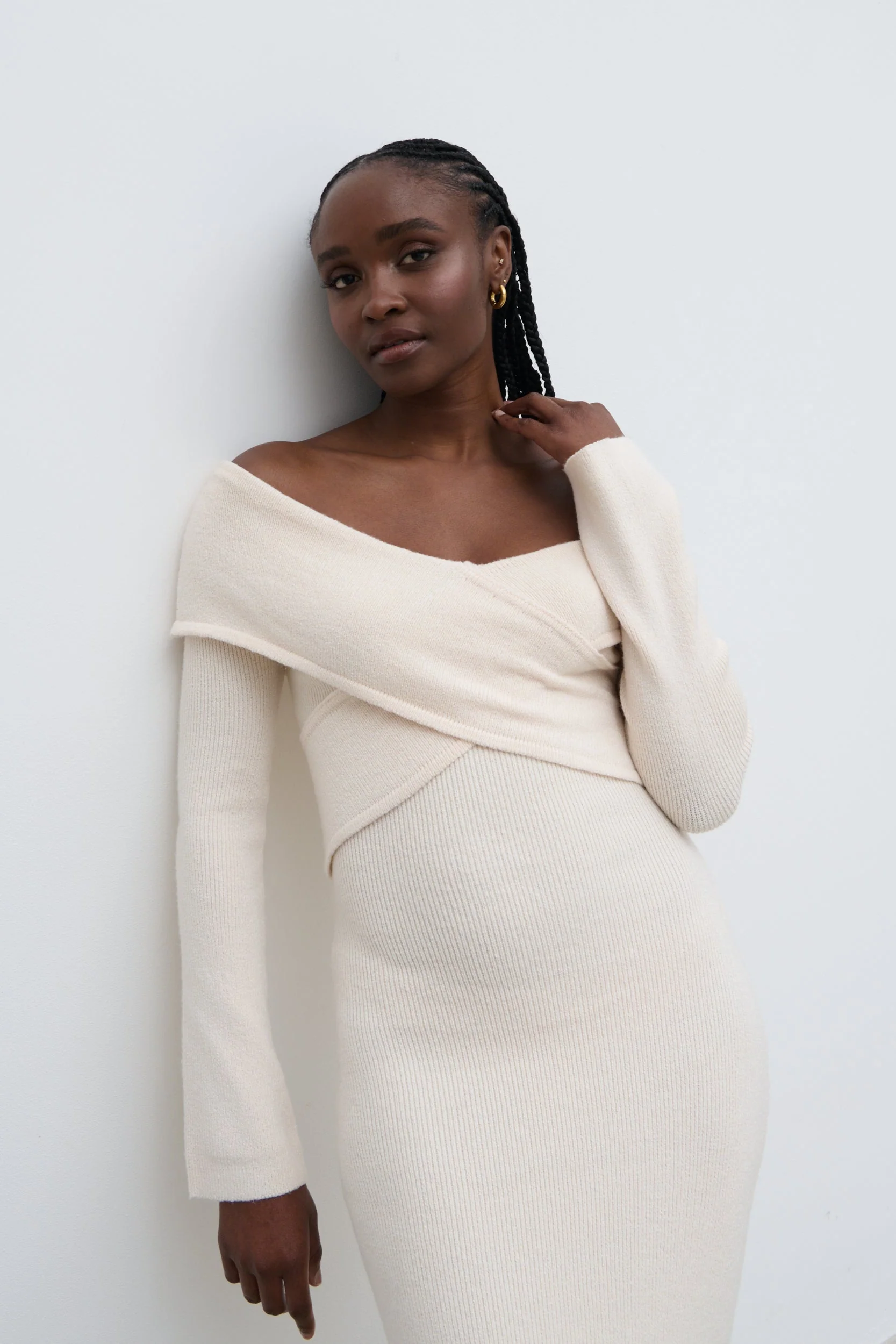 Danica Wrap Knit Midaxi Dress - Cream - Image 6