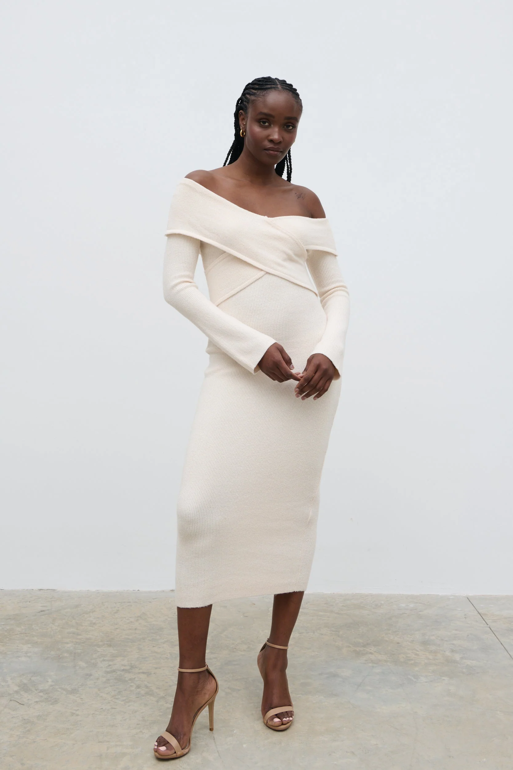 Danica Wrap Knit Midaxi Dress - Cream - Image 7