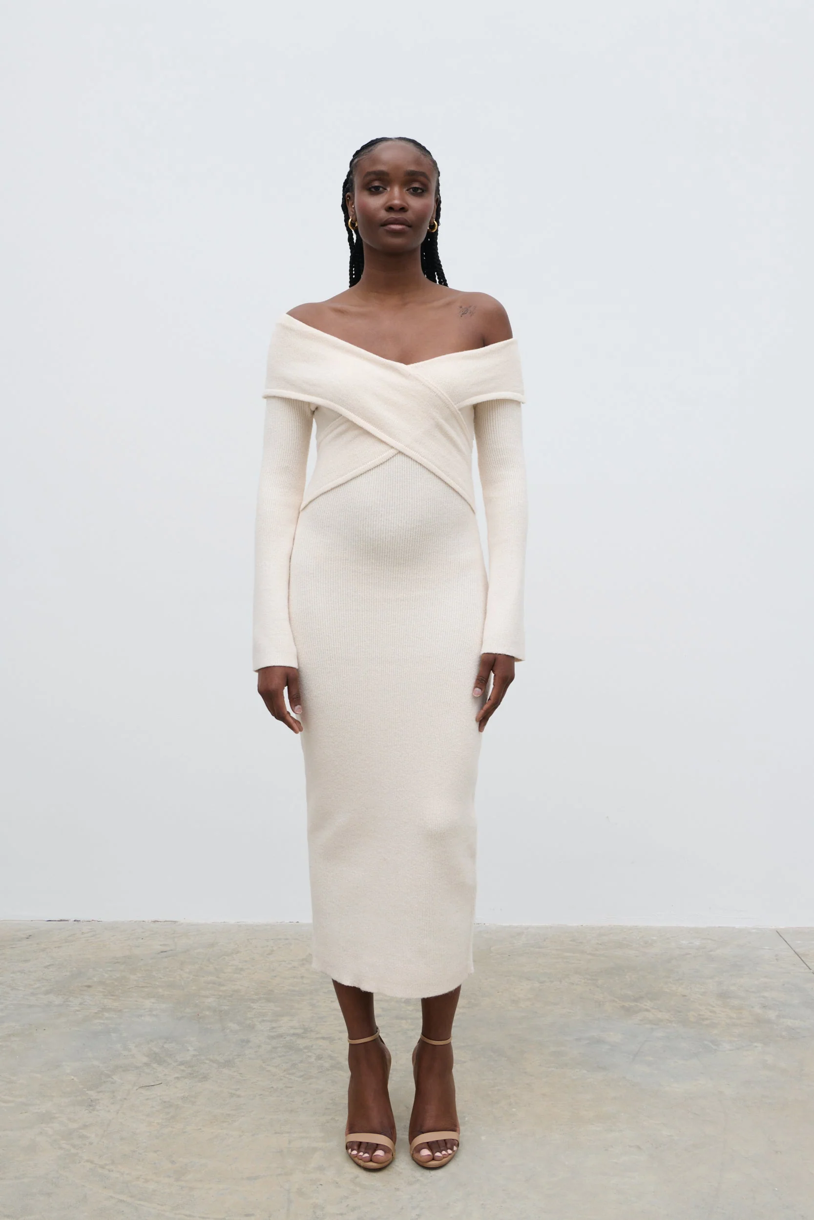 Danica Wrap Knit Midaxi Dress - Cream - Image 8