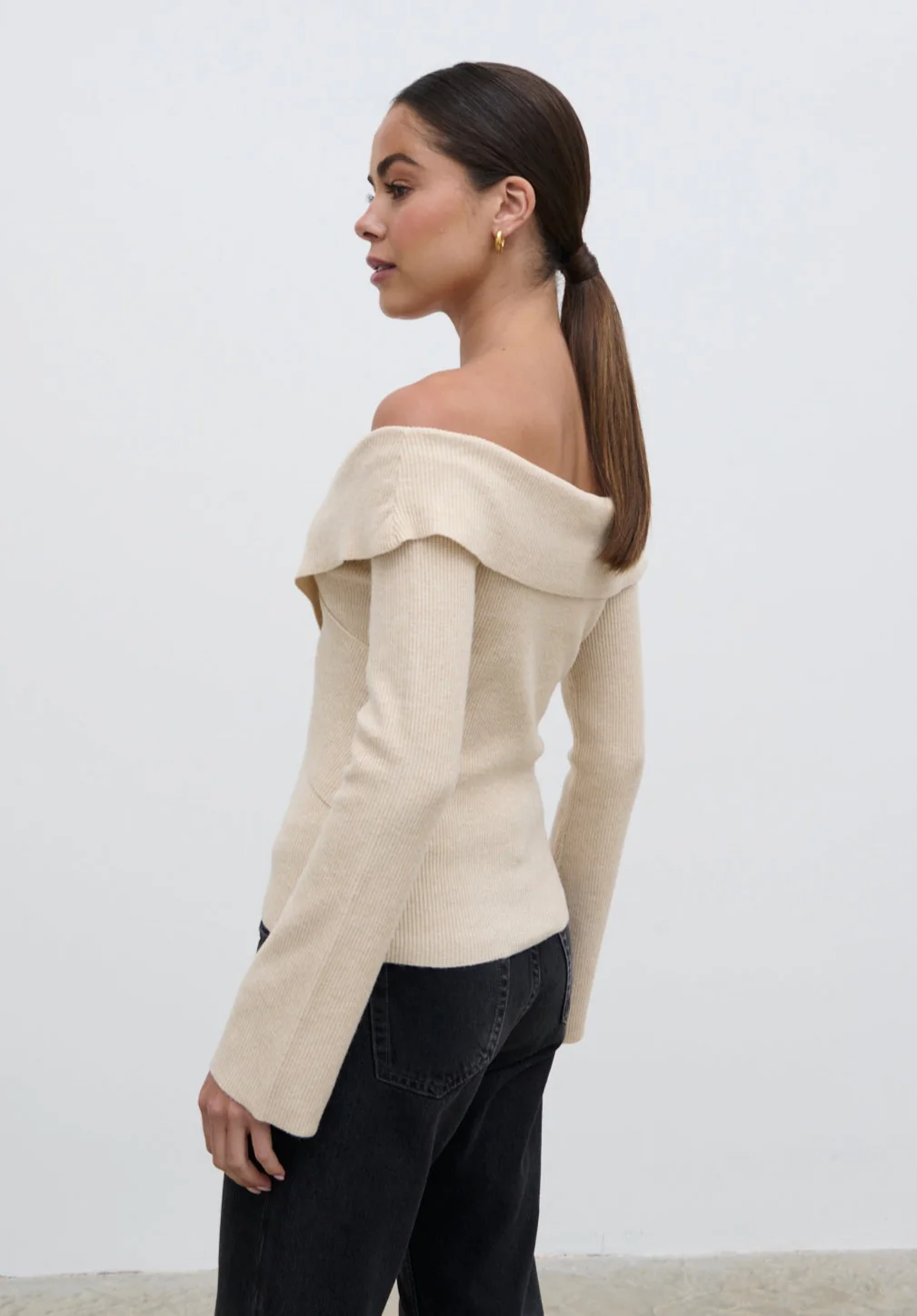 Daphne Cross Over Knit Top - Cream - Image 3