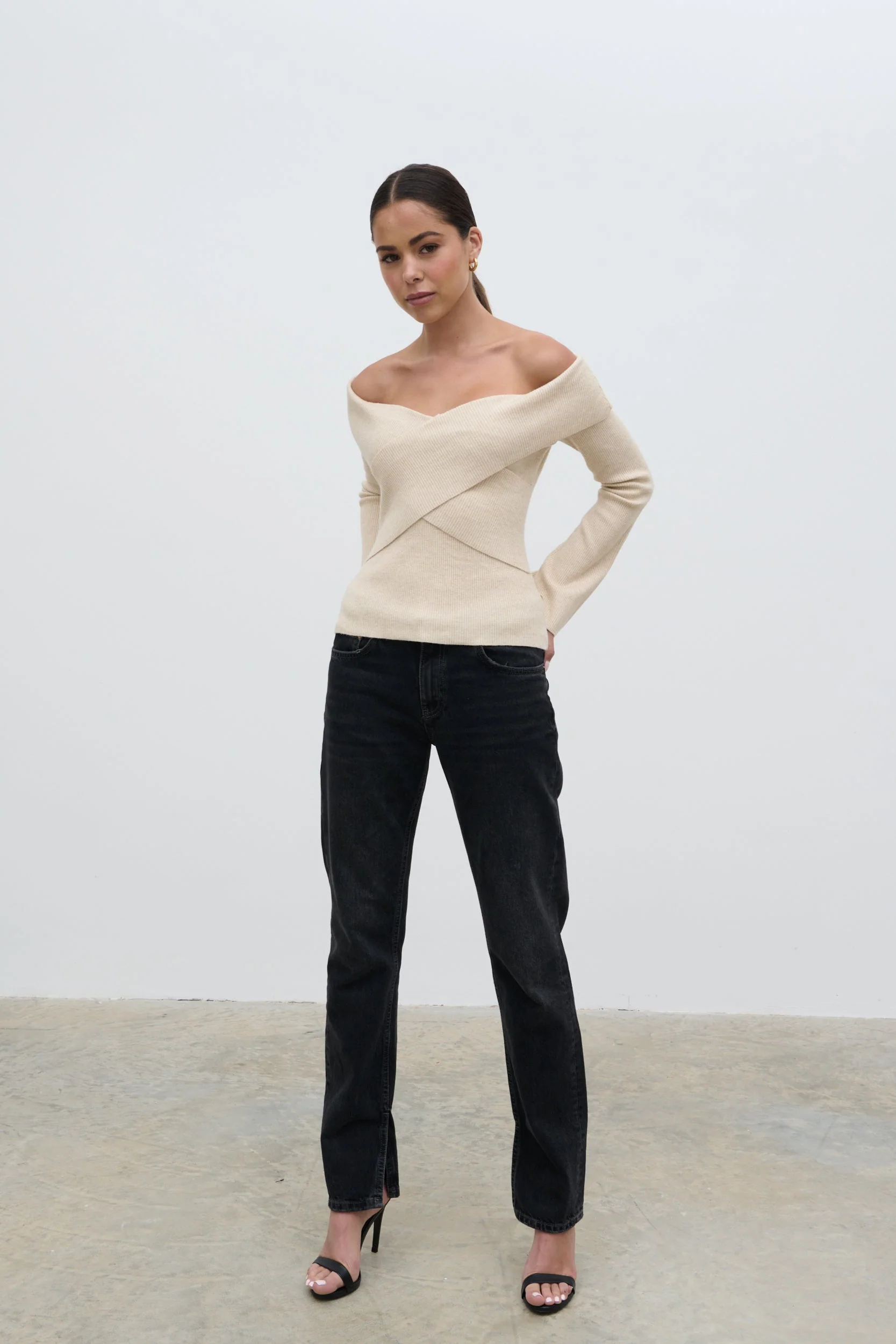 Daphne Cross Over Knit Top - Cream - Image 5