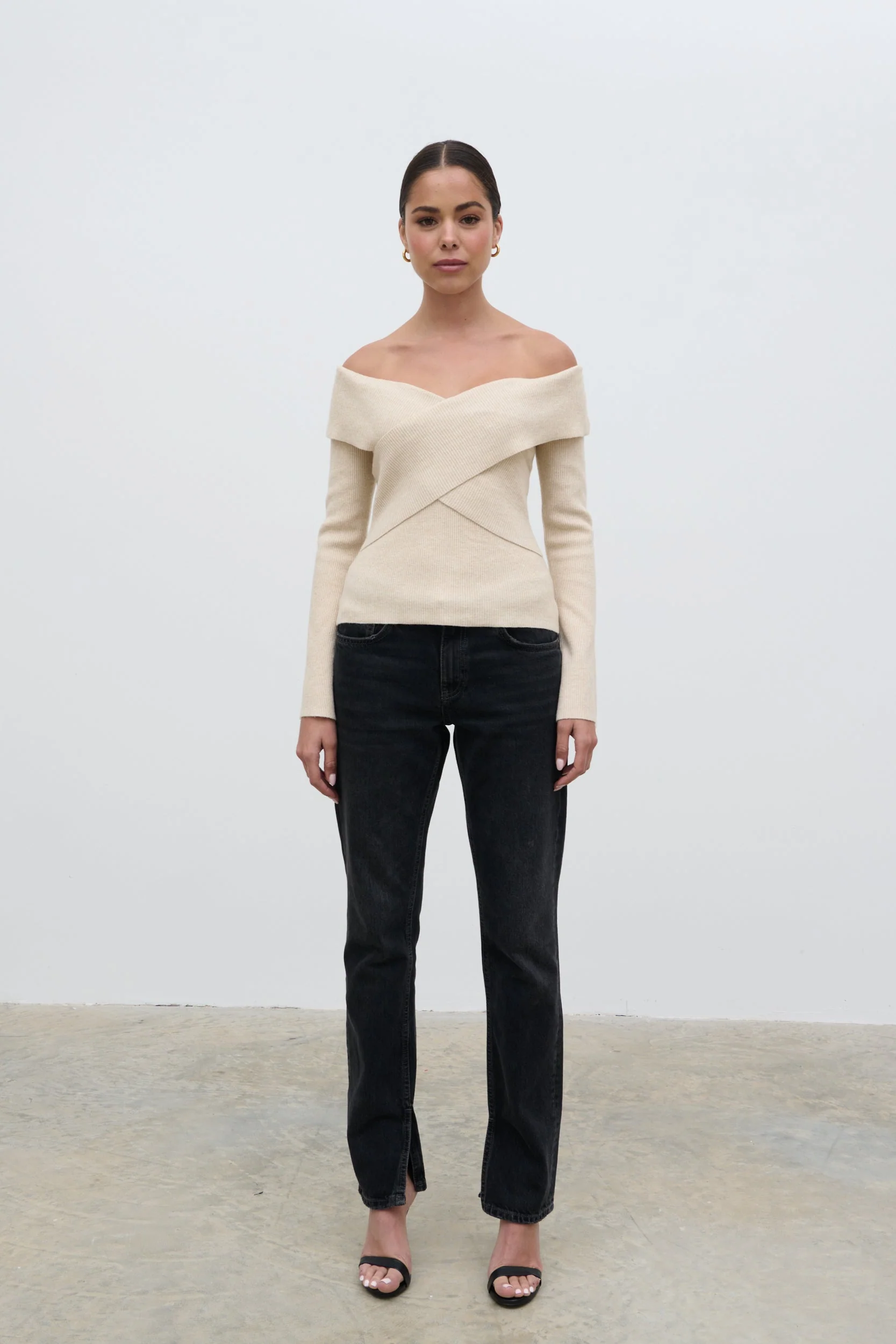 Daphne Cross Over Knit Top - Cream - Image 7