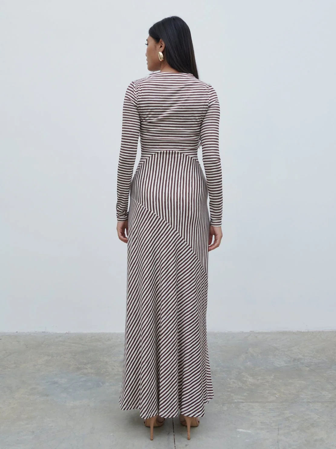 Delilah Asymmetric Jersey Maxi Dress - Brown and Cream Stripe - Image 3