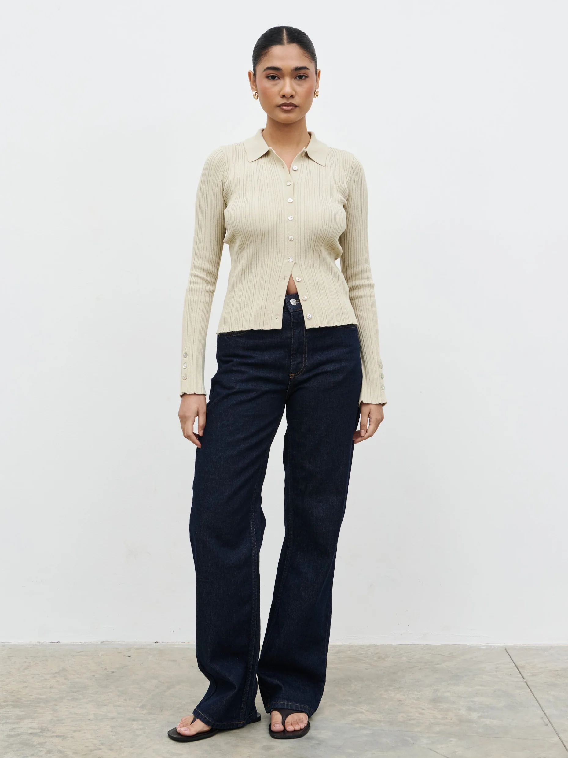Denver Buttoned Long Sleeve Knit Top - Taupe - Image 4
