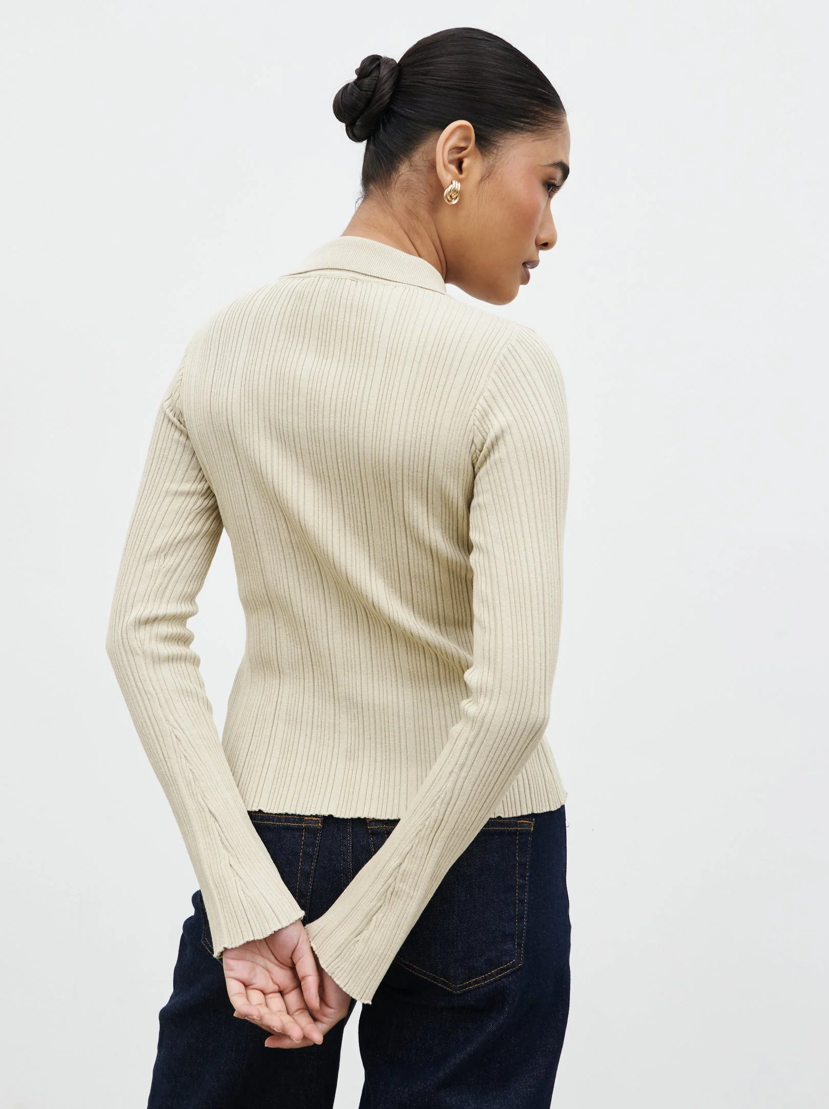 Denver Buttoned Long Sleeve Knit Top - Taupe - Image 5