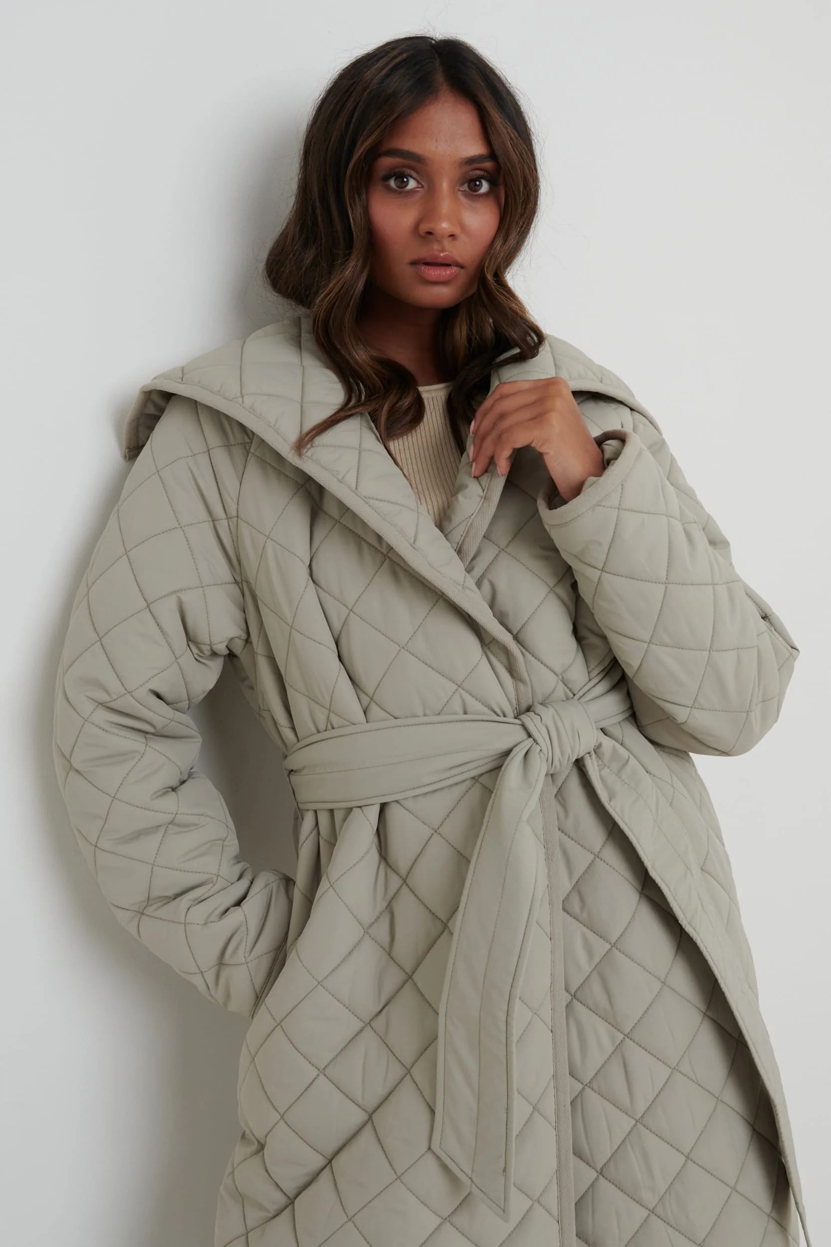 Denver Quilted Oversized Coat - Olive - Image 2