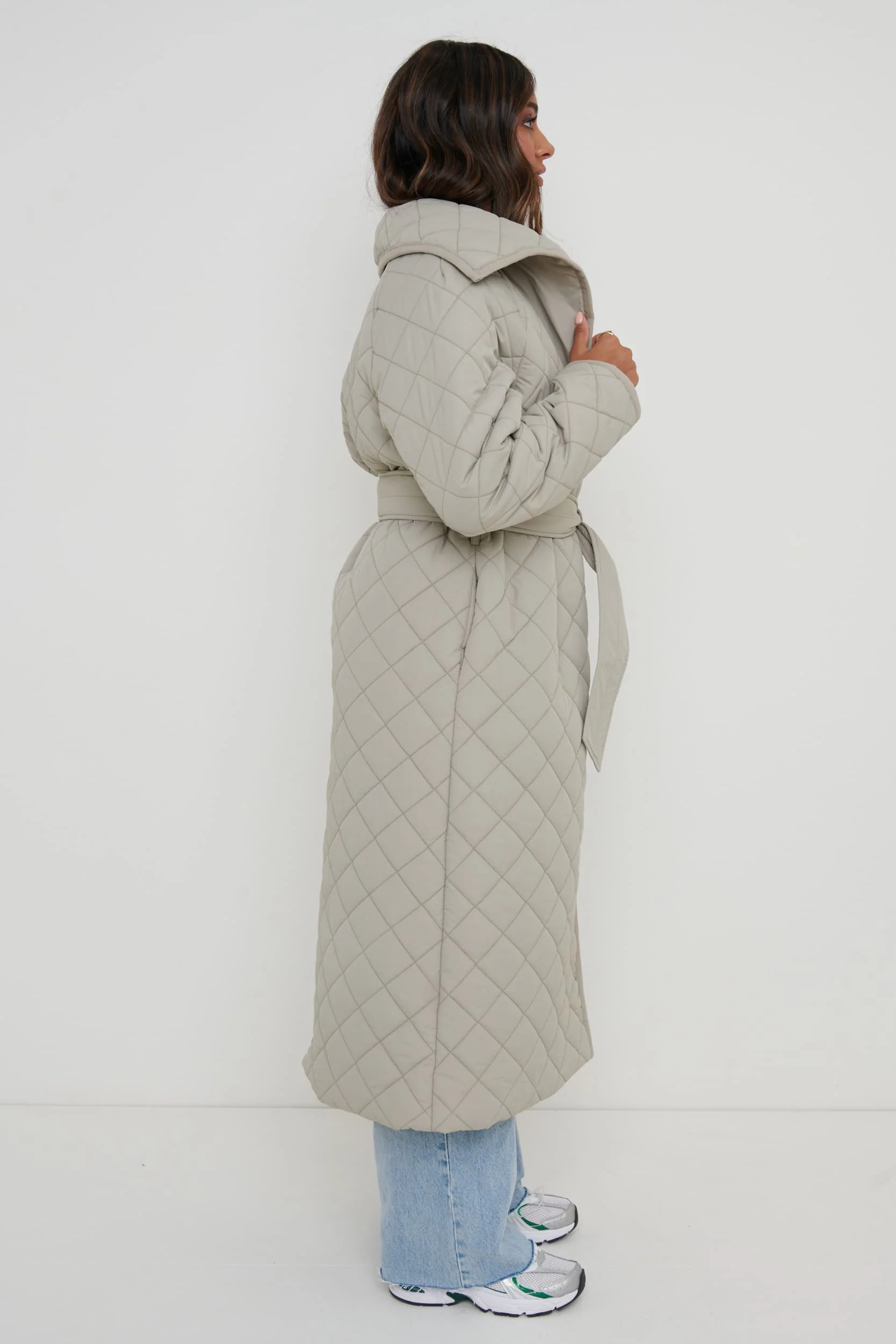Denver Quilted Oversized Coat - Olive - Image 4