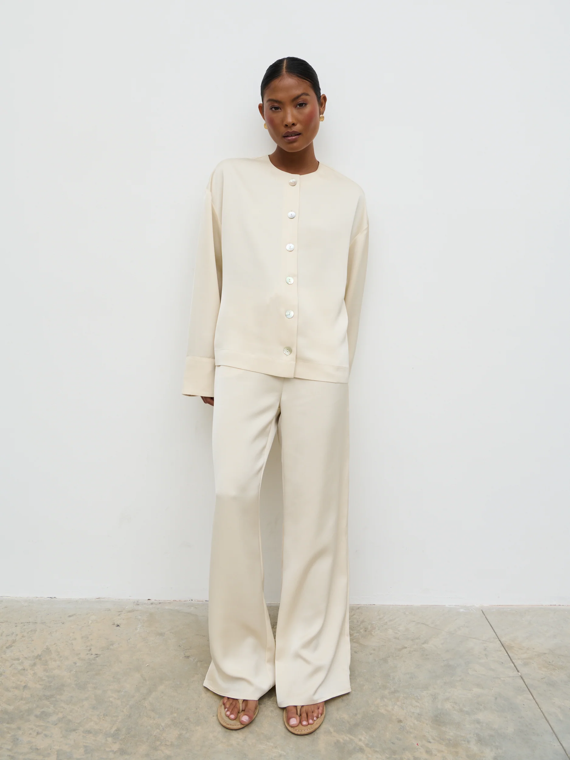 Dua Satin Button Blouse - Oyster - Image 5