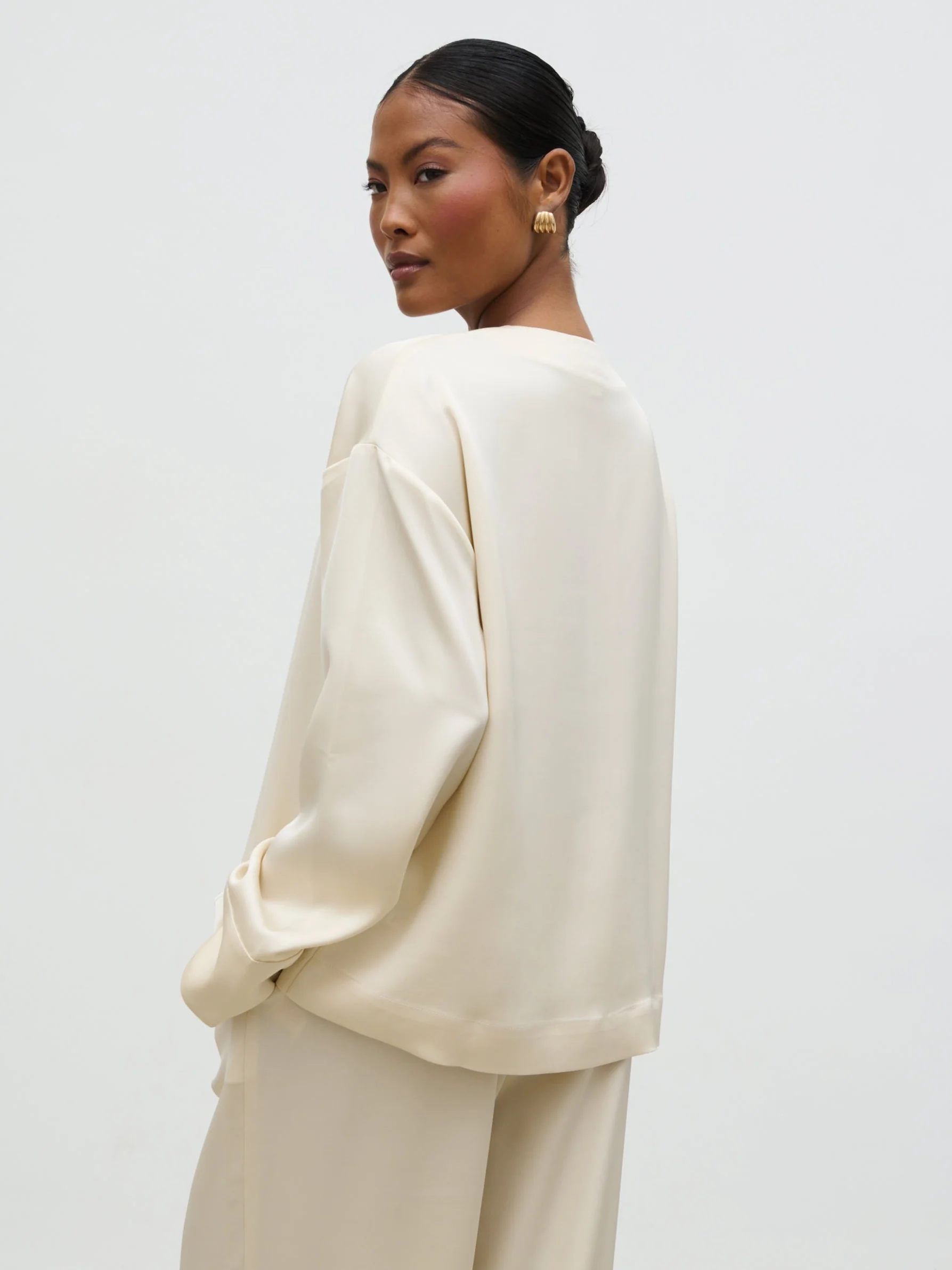 Dua Satin Button Blouse - Oyster - Image 6