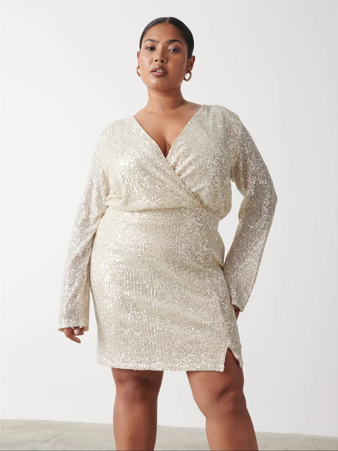 Dulcie Mini Wrap Sequin Dress Curve - Silver - Image 4