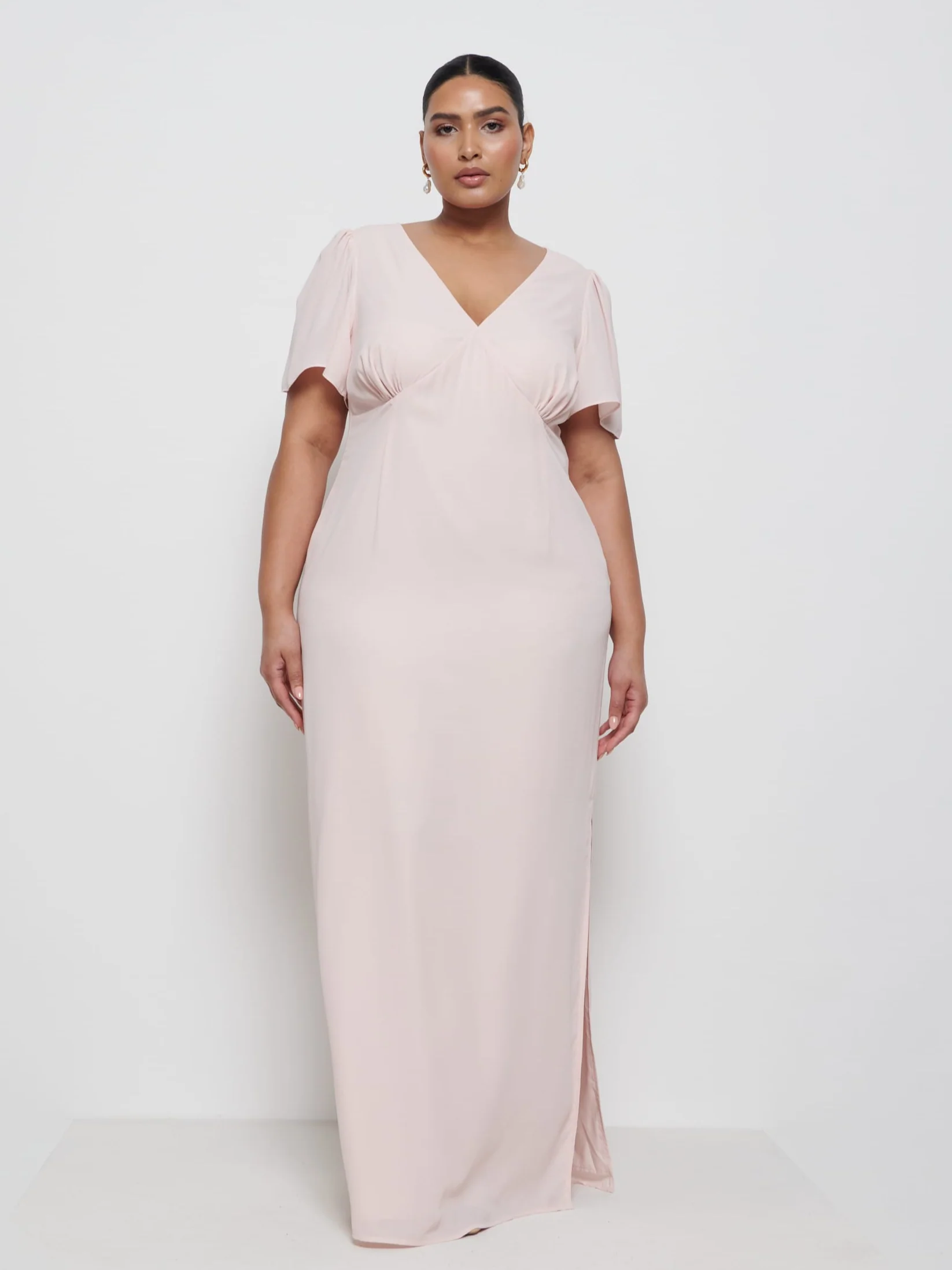 Edie Chiffon Maxi Bridesmaid Dress Curve - Blush