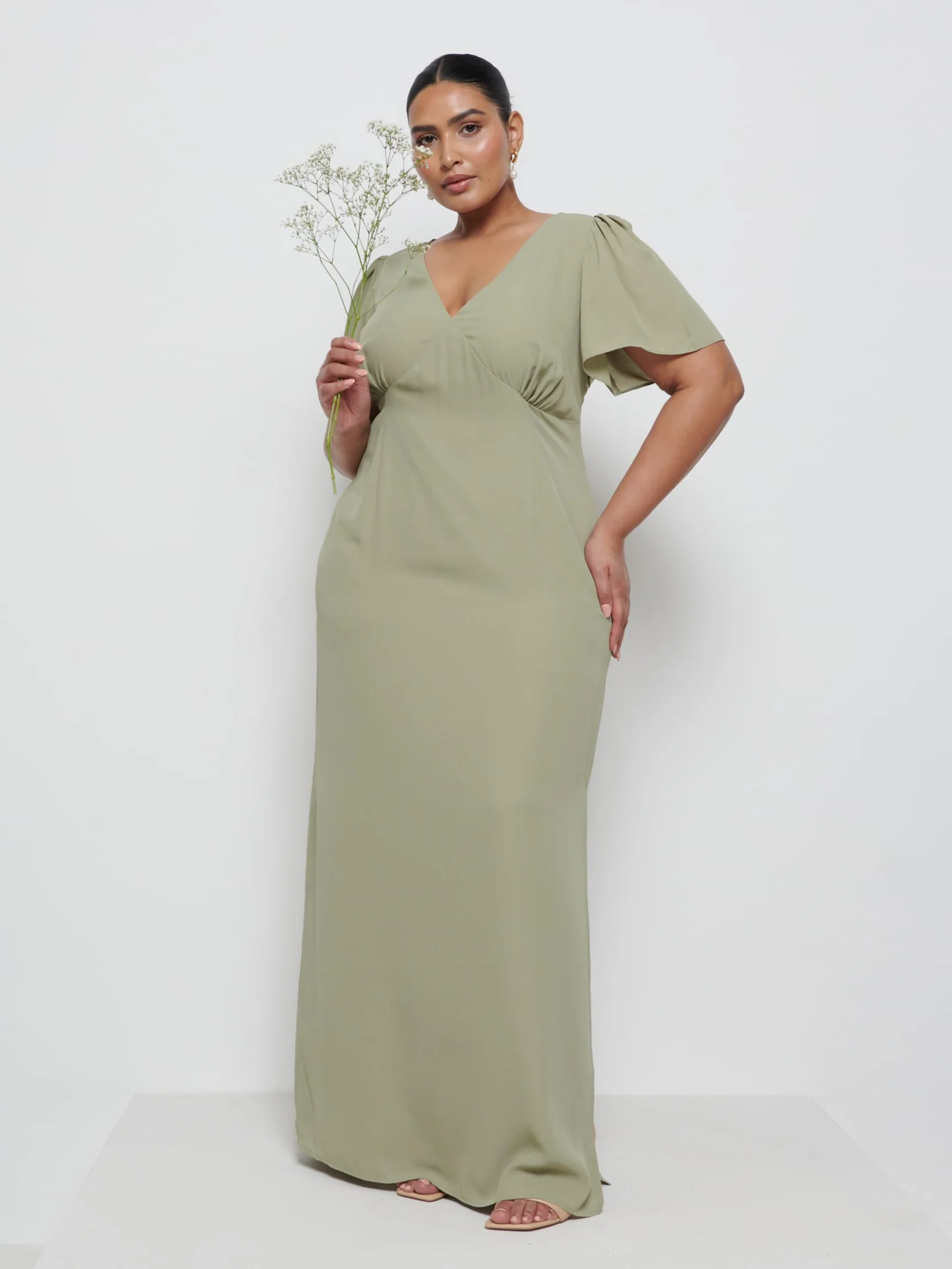 Edie Chiffon Maxi Bridesmaid Dress Curve - Olive