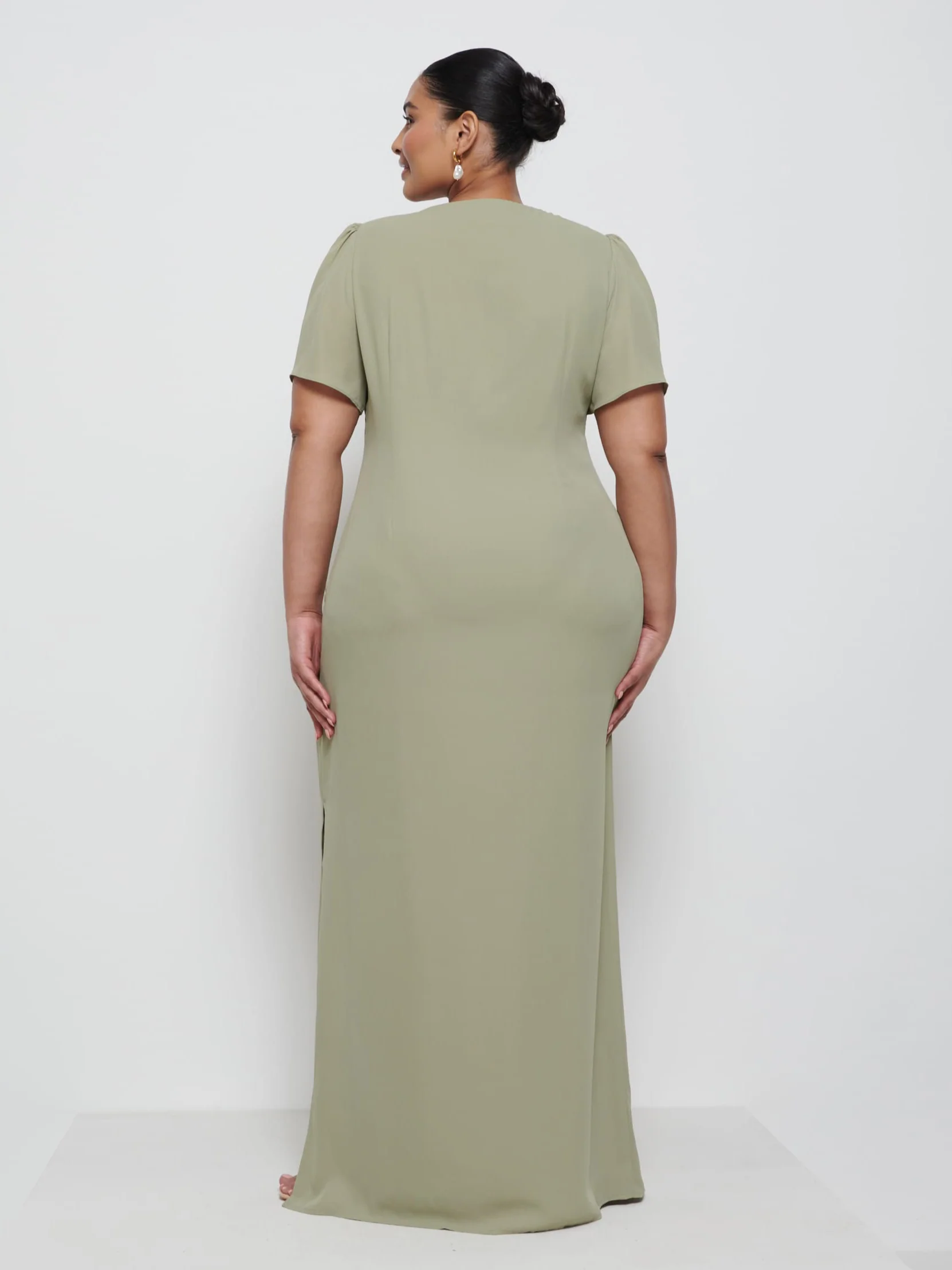 Edie Chiffon Maxi Bridesmaid Dress Curve - Olive - Image 3