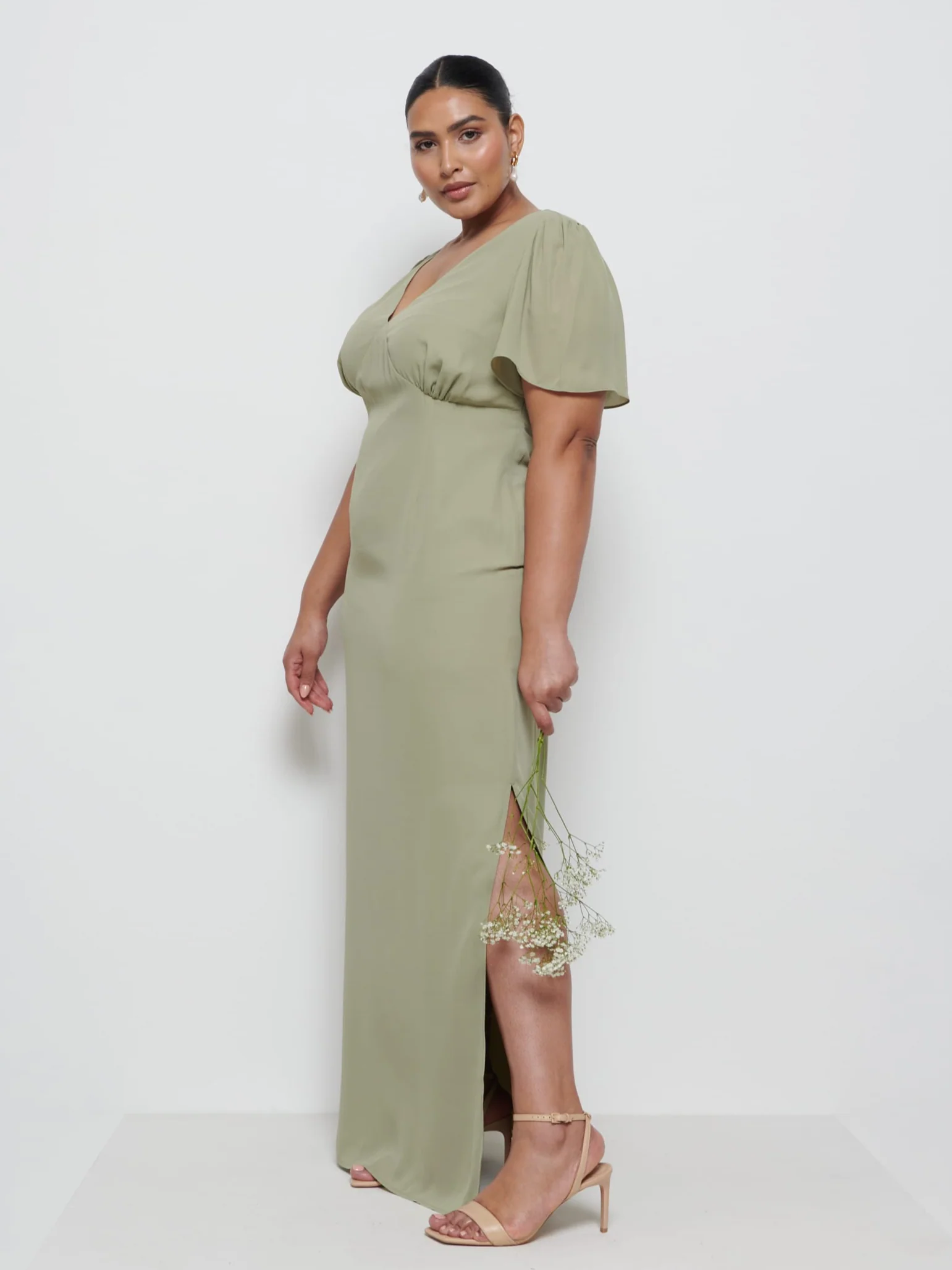 Edie Chiffon Maxi Bridesmaid Dress Curve - Olive - Image 4