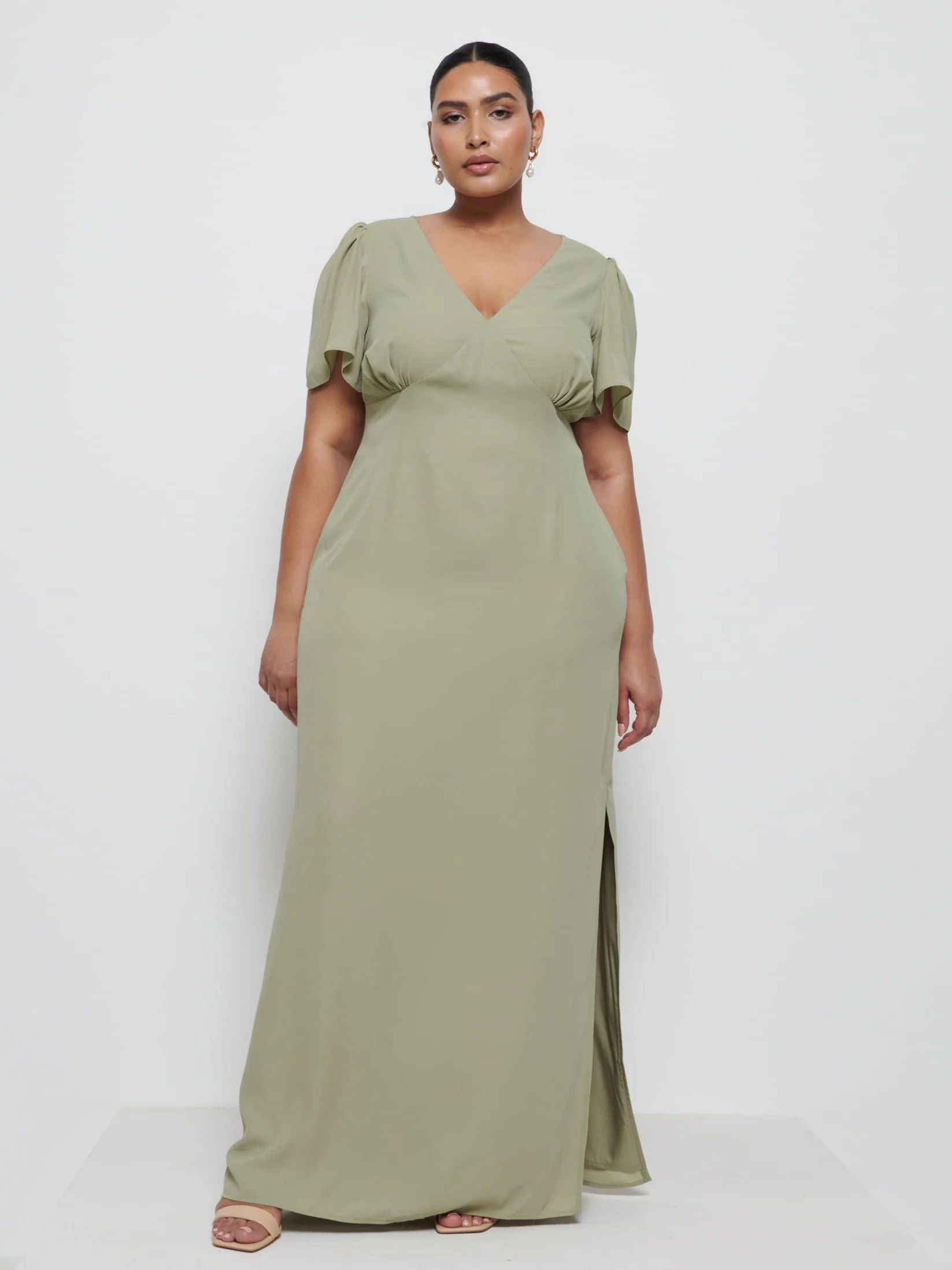Edie Chiffon Maxi Bridesmaid Dress Curve - Olive - Image 5