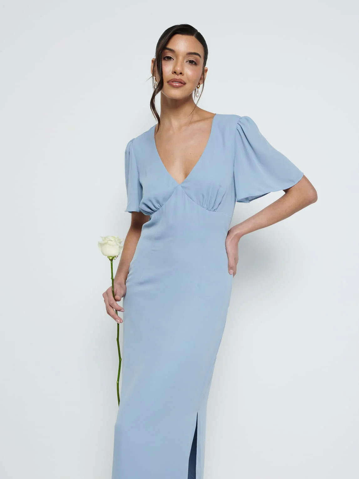 Edie Chiffon Maxi Bridesmaid Dress - Dusty Blue - Image 2