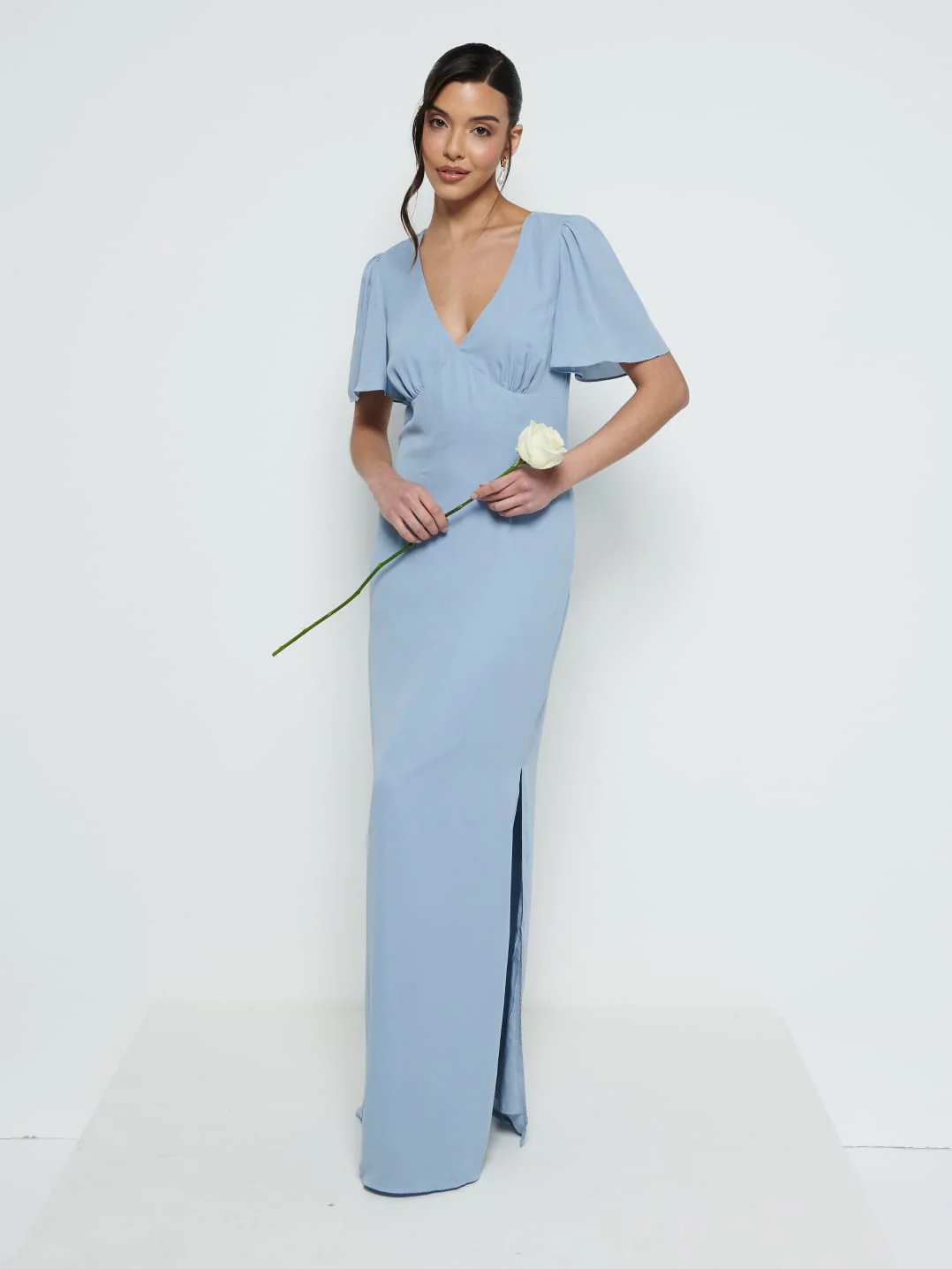 Edie Chiffon Maxi Bridesmaid Dress - Dusty Blue - Image 4