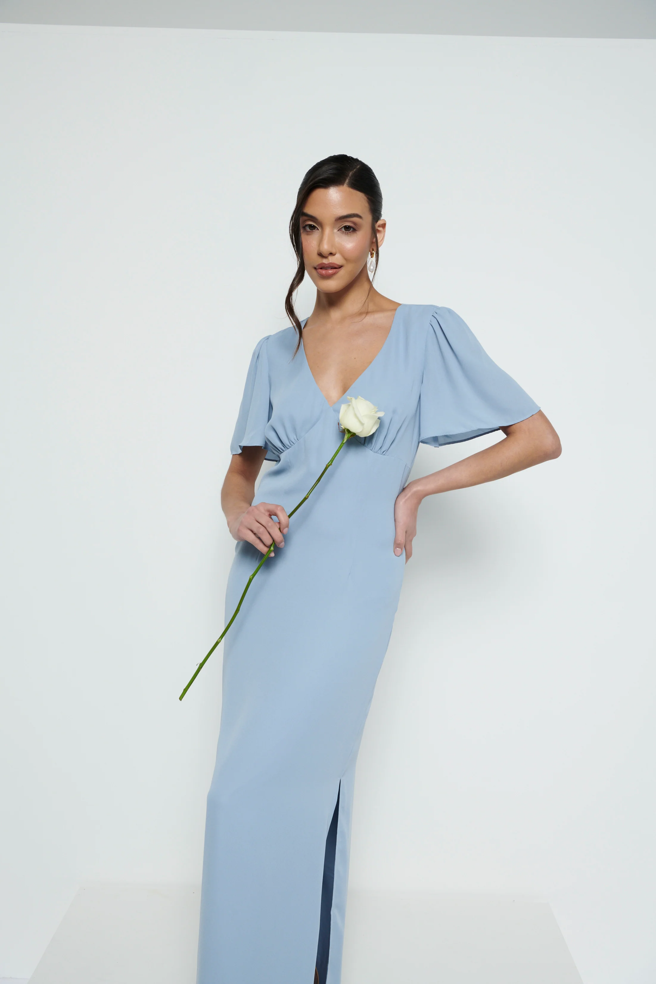 Edie Chiffon Maxi Bridesmaid Dress - Dusty Blue - Image 5