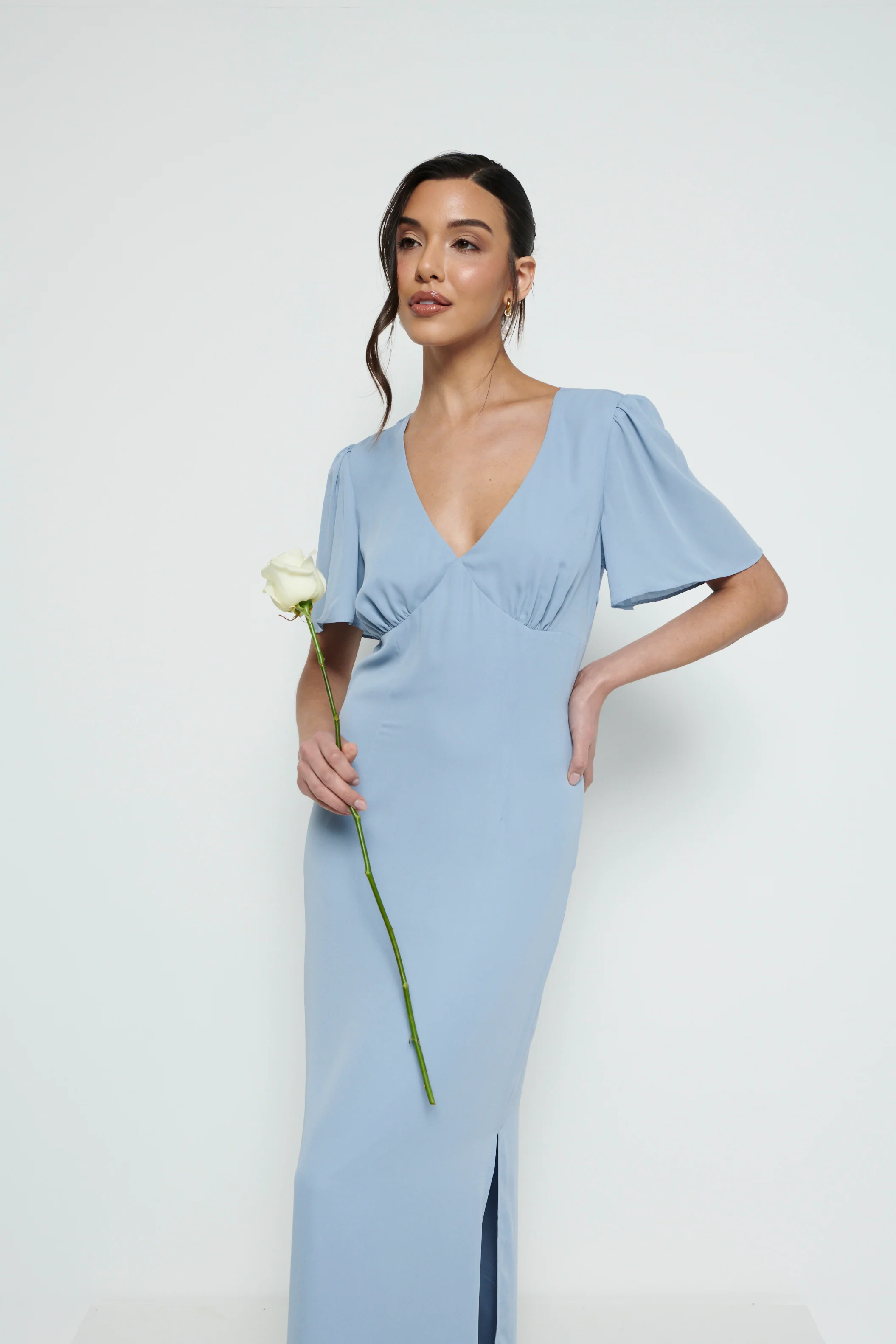 Edie Chiffon Maxi Bridesmaid Dress - Dusty Blue - Image 6