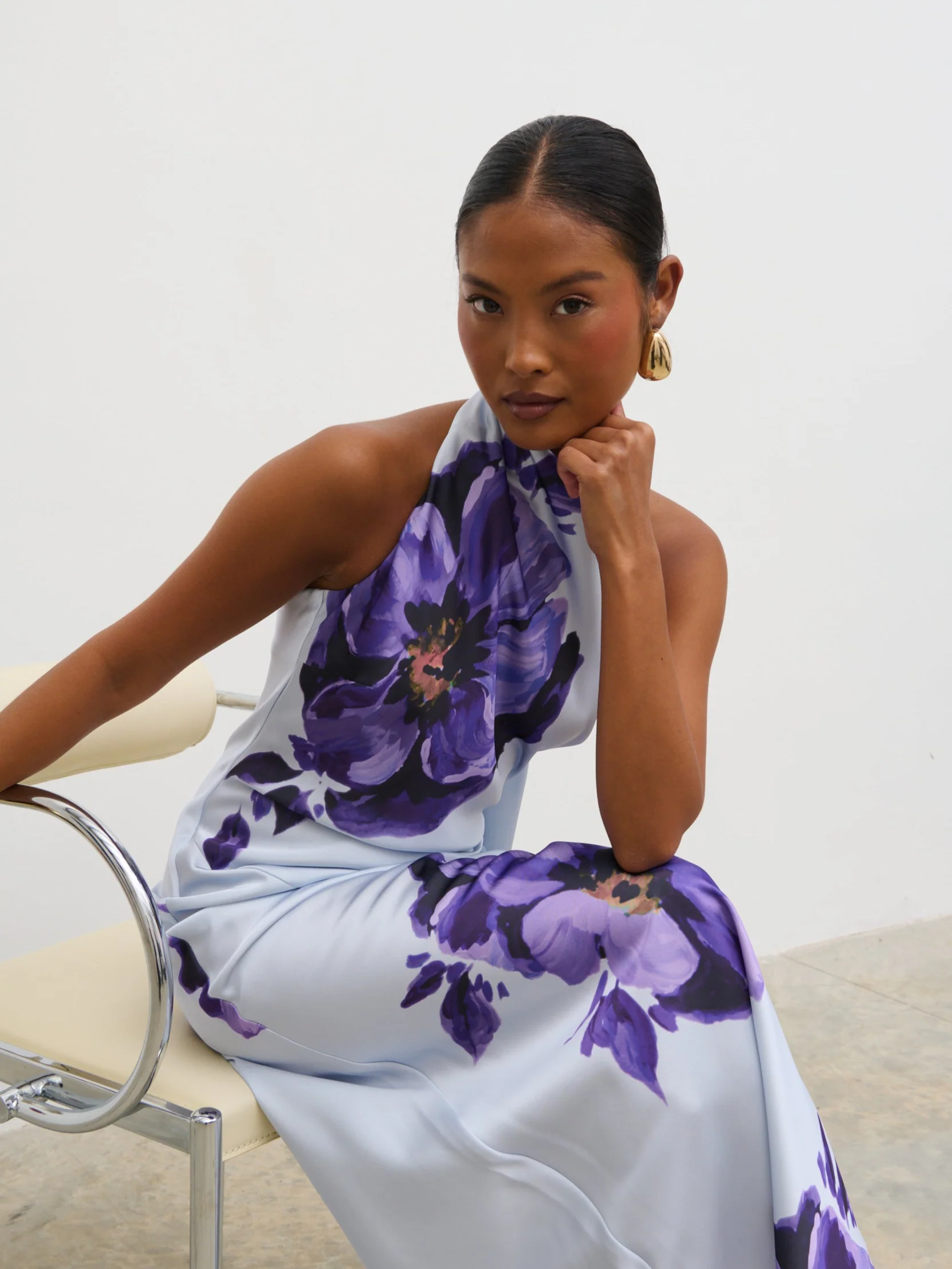 Edita Cowl Neck Maxi Dress - Lilac Floral - Image 3