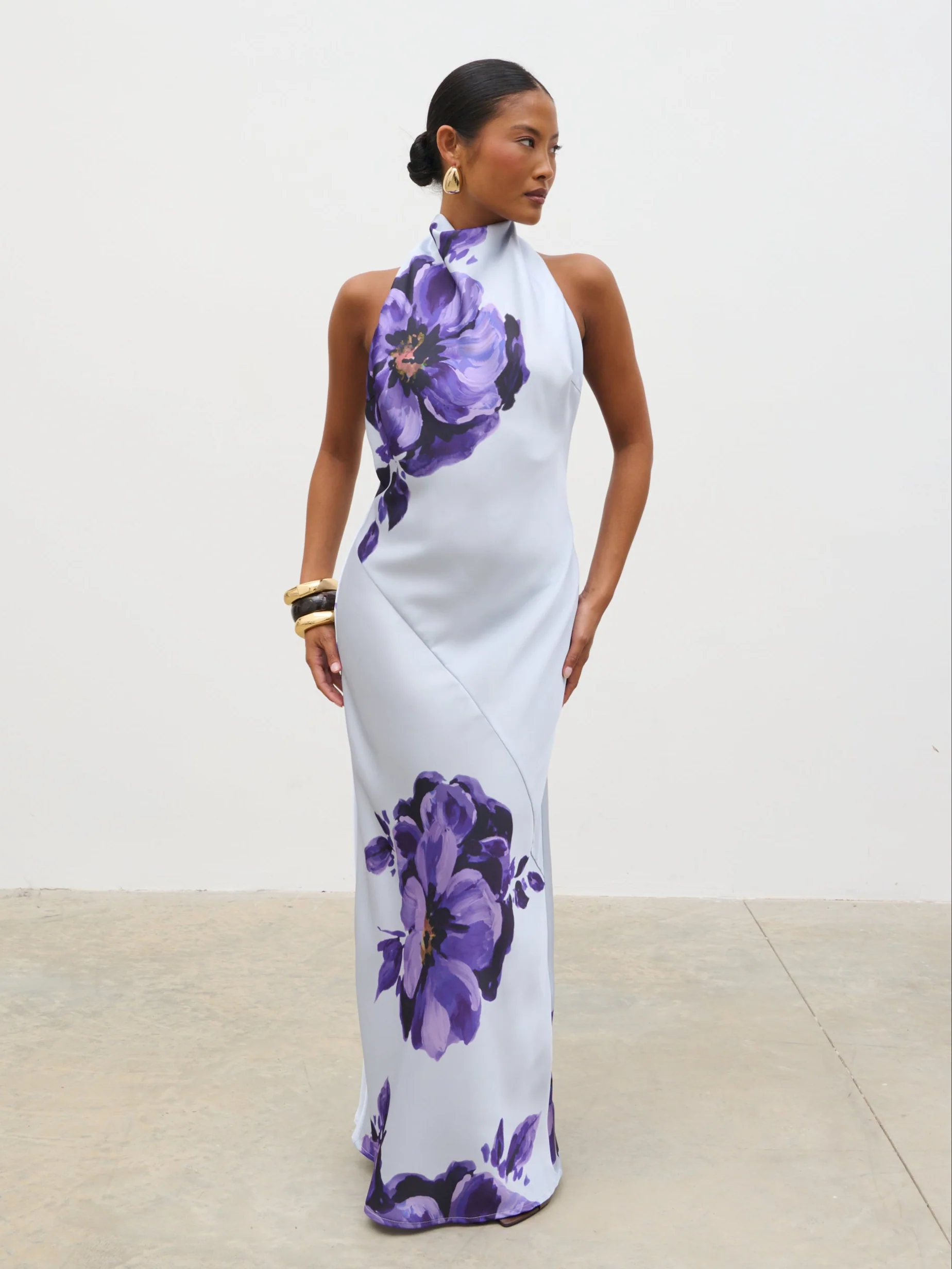 Edita Cowl Neck Maxi Dress - Lilac Floral - Image 6
