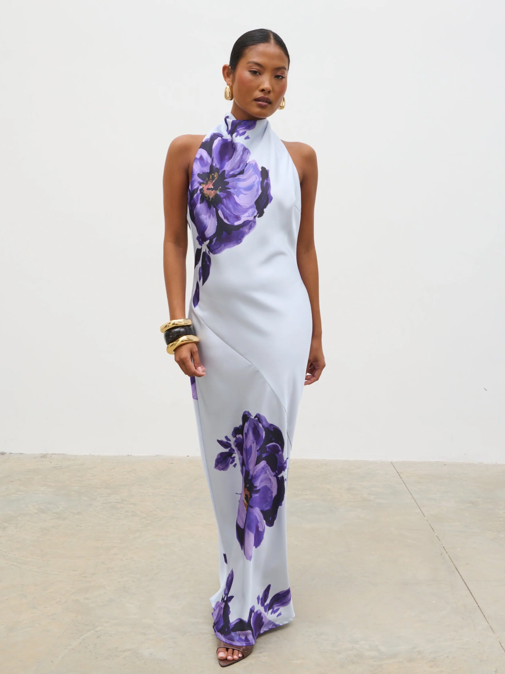 Edita Cowl Neck Maxi Dress - Lilac Floral - Image 8
