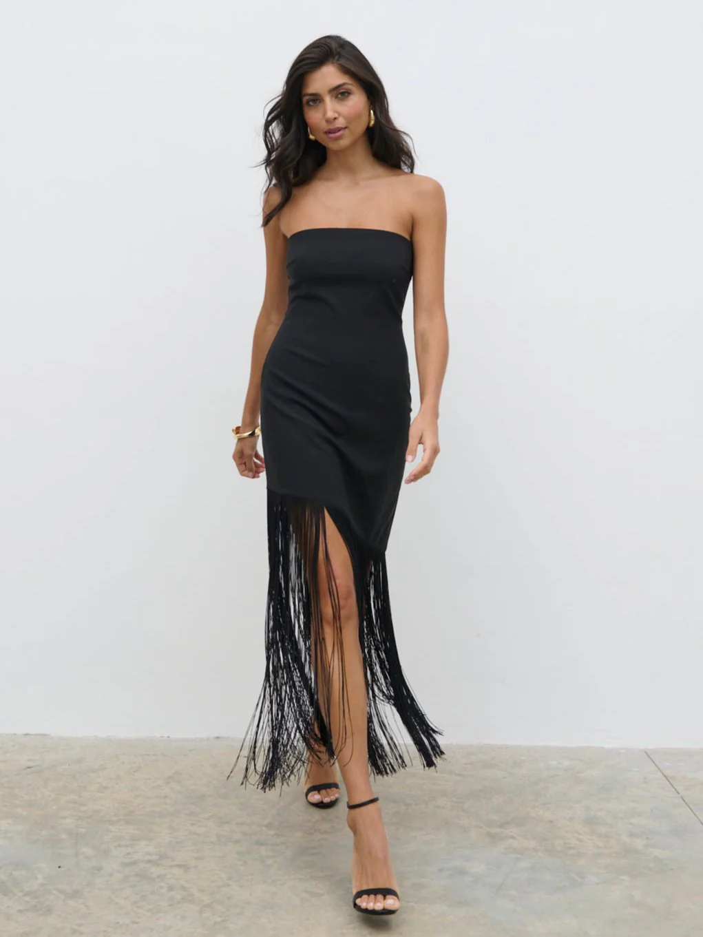 Eliana Bandeau Fringed Dress - Black - Image 4