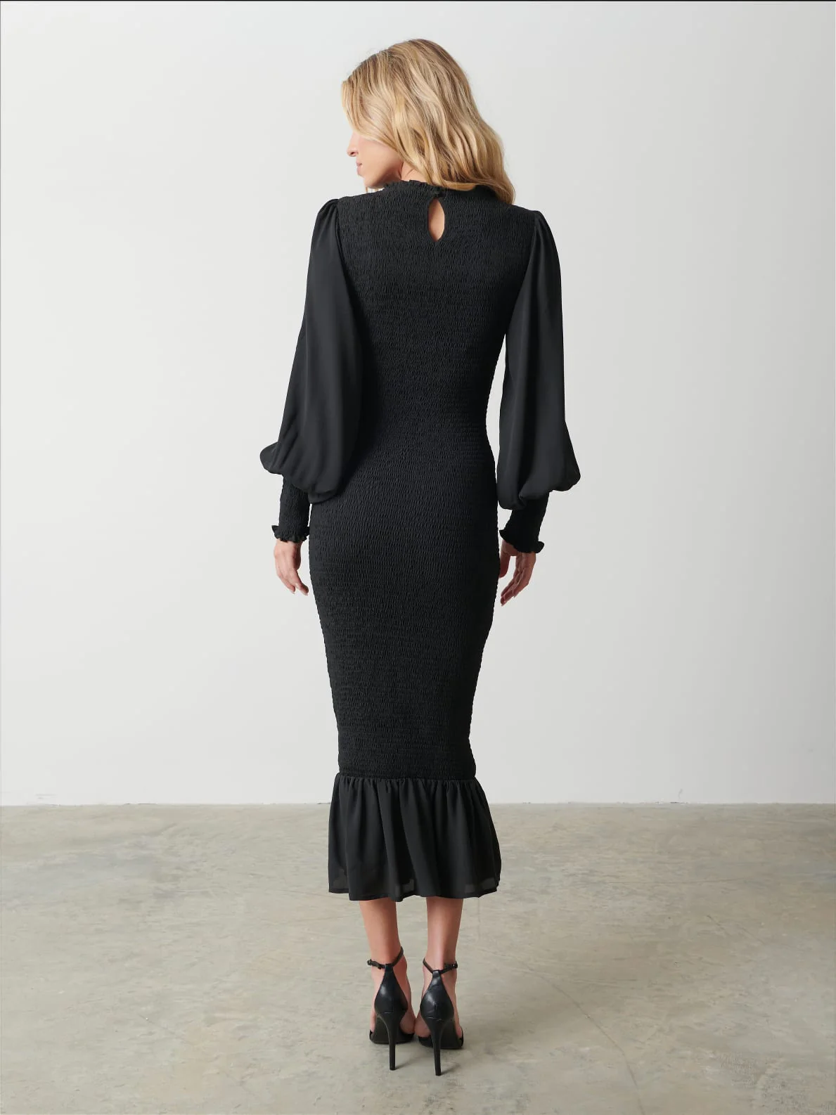 Elise Cut Out Shirred Midaxi Dress - Black - Image 3