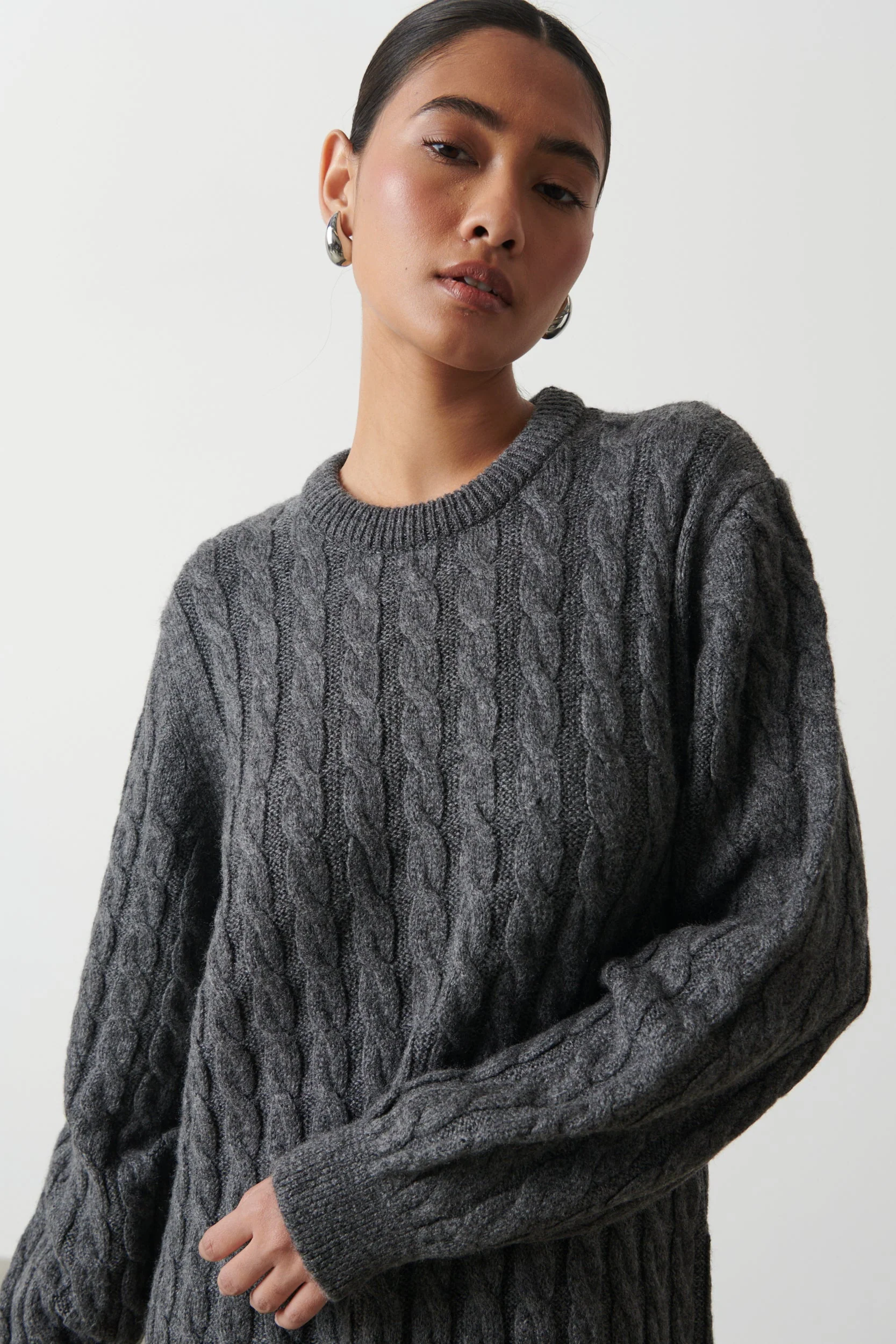 Elisha Cable Knit Midaxi Dress - Charcoal Grey