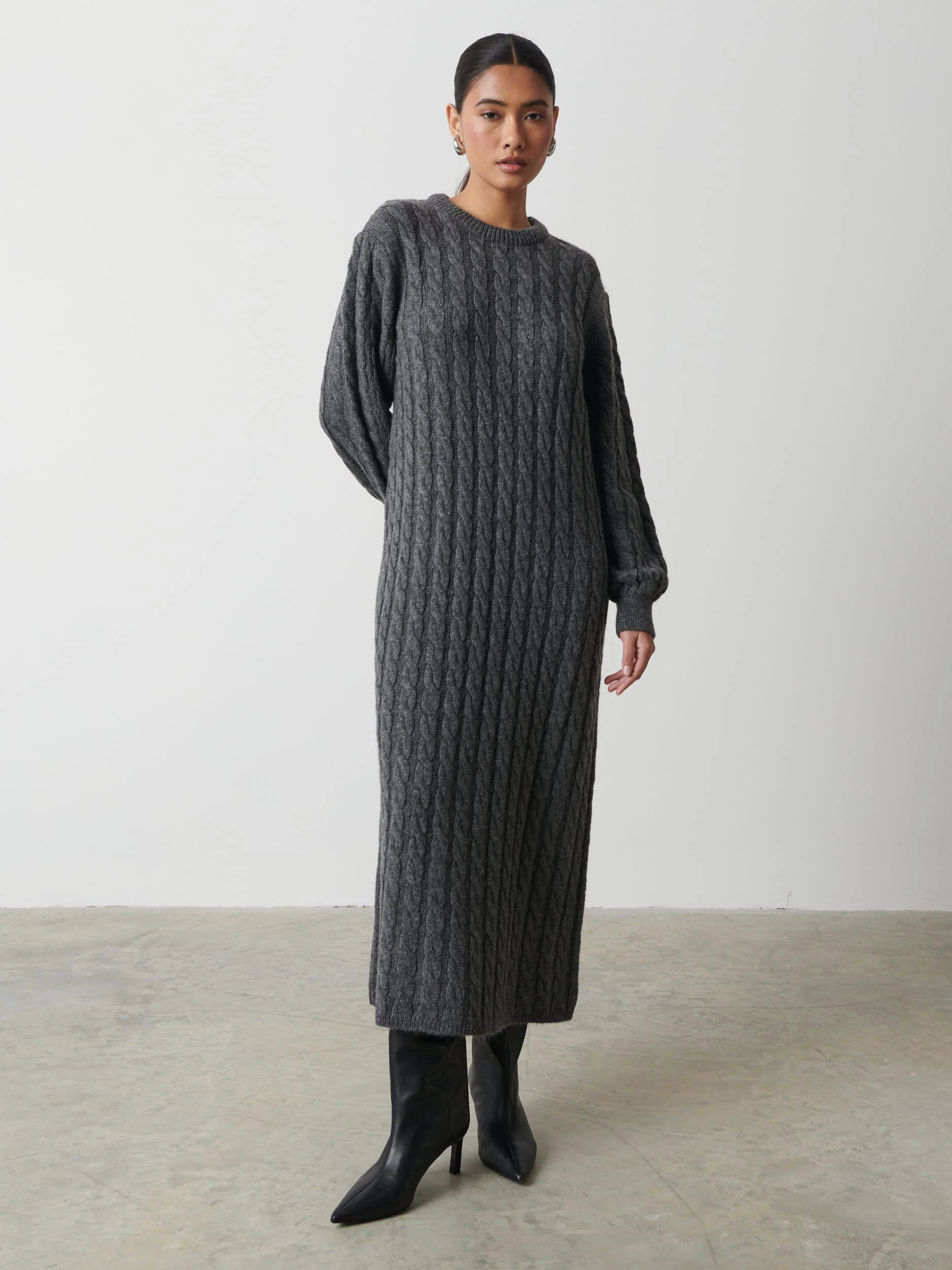 Elisha Cable Knit Midaxi Dress - Charcoal Grey - Image 2