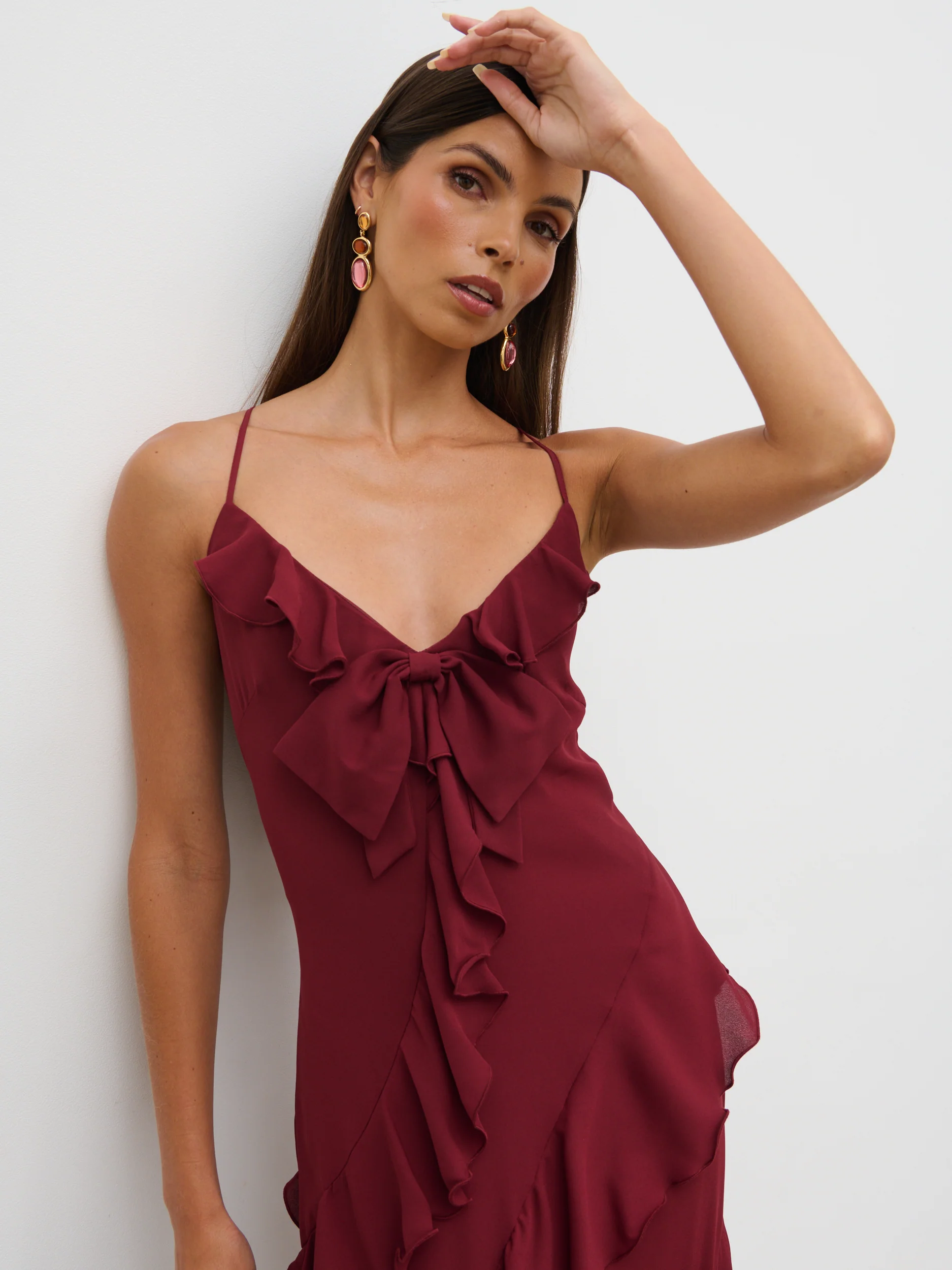 Elle Ruffle Bow Maxi Dress - Wine - Image 2