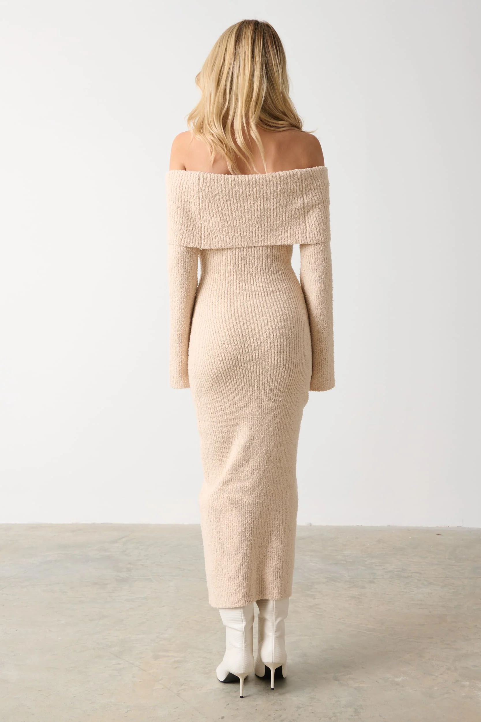 Elodie Midaxi Bardot Knit Dress - Ecru - Image 4